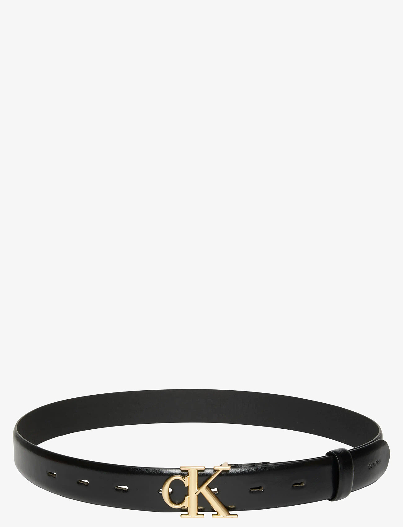 Calvin Klein - ROUND CK BUCKLE 30MM BELT SMOOTH - casual bælter - black   antique light gold - 0