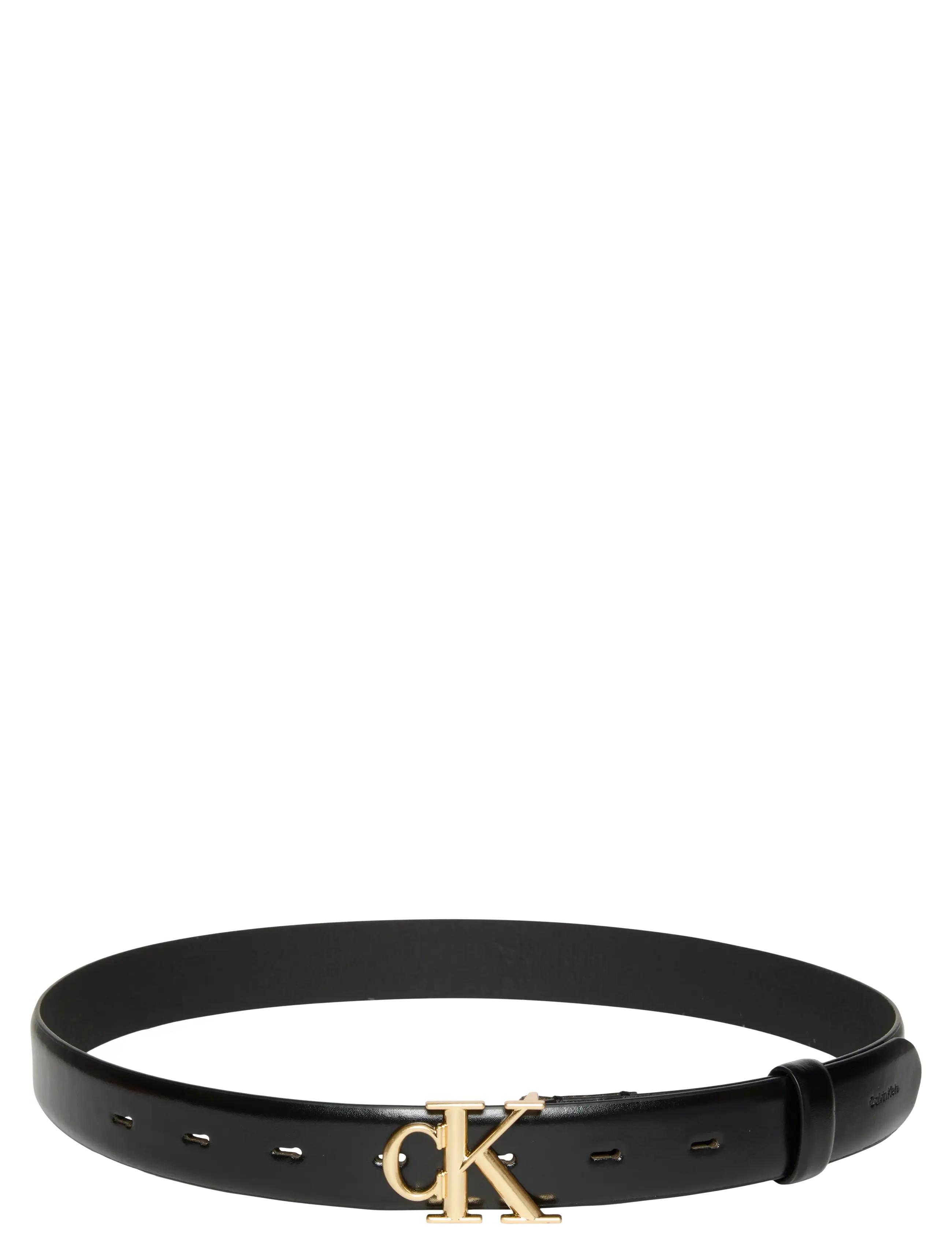 Calvin Klein ROUND CK BUCKLE 30MM BELT SMOOTH - Vööd - BLACK   ANTIQUE LIGHT GOLD / black