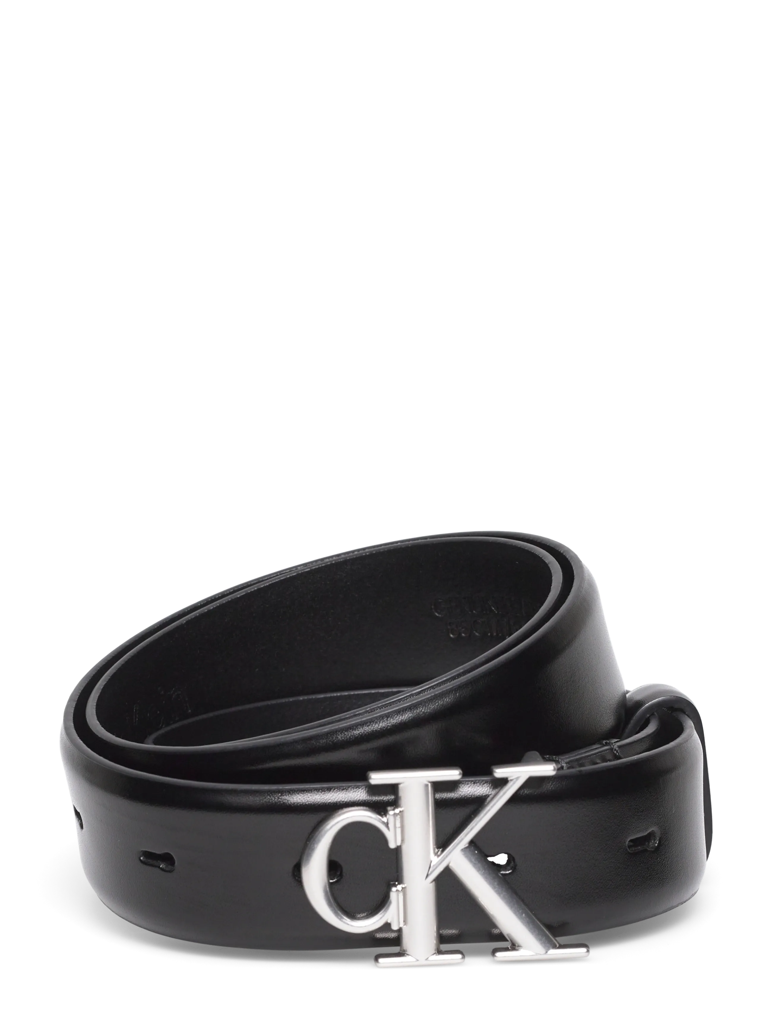 Calvin Klein ROUND CK BUCKLE 30MM BELT SMOOTH - Akcesoria - BLACK   ANTIQUE NICKEL / black