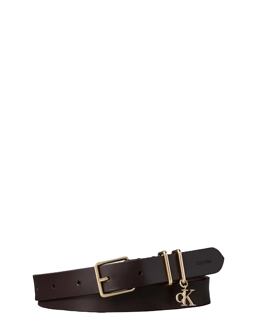 Calvin Klein - MONOGRAM CHARM KEEPER BELT 25MM - læderbælter - delicioso antique light gold - 0