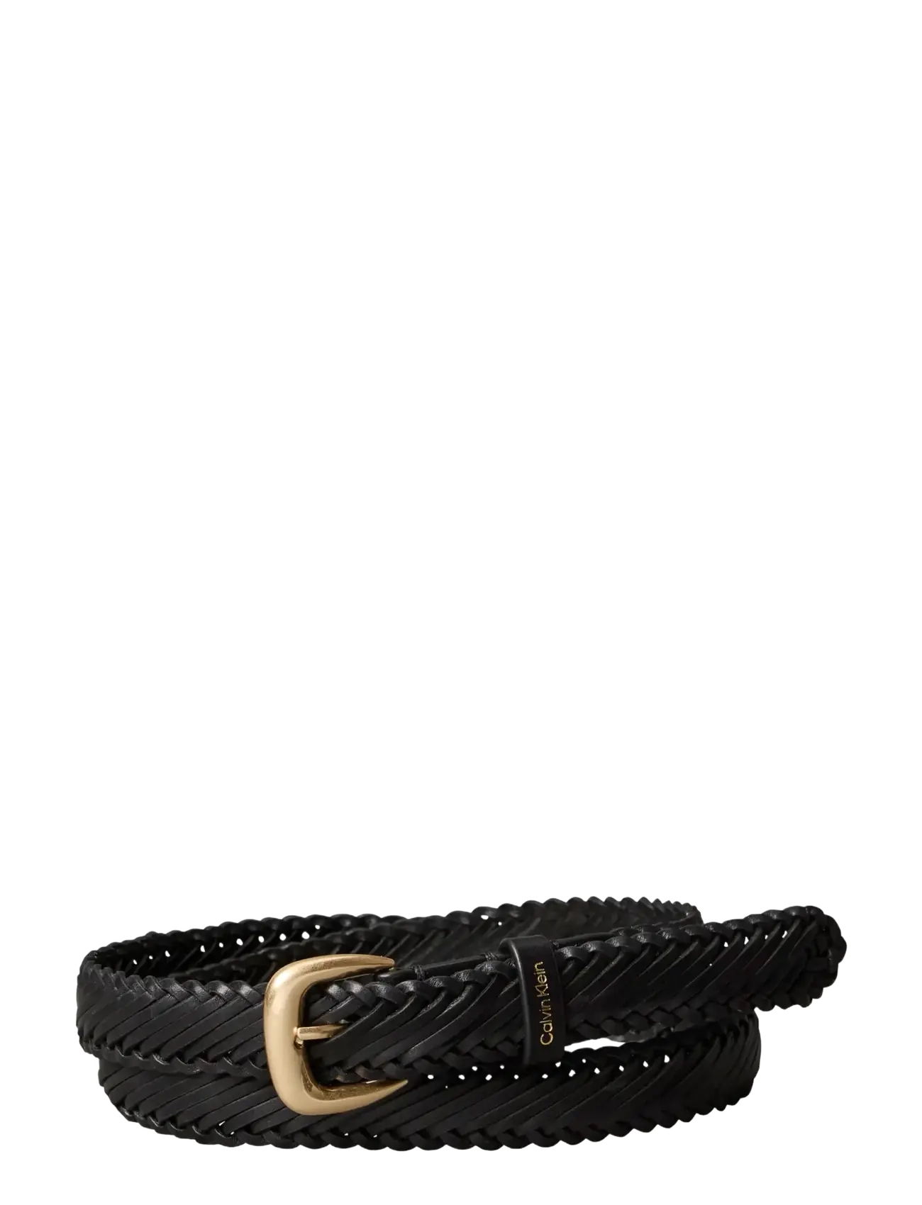 Calvin Klein BRAIDED LOGO BUCKLE 25MM - Accessoires - BLACK   ANTIQUE LIGHT GOLD / black