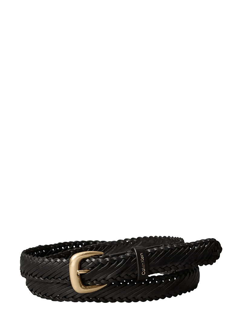 Calvin Klein - BRAIDED LOGO BUCKLE 25MM - paski plecione - black antique light gold - 0