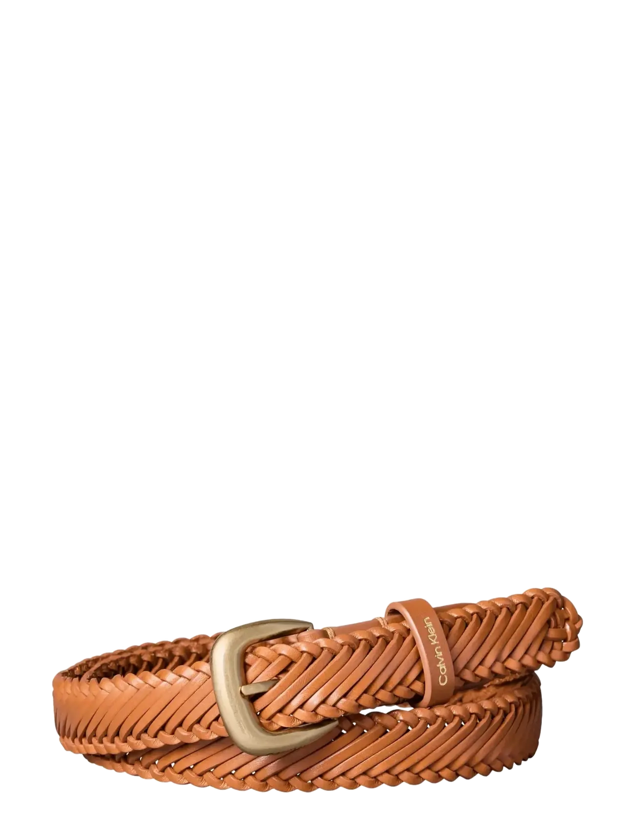 Calvin Klein BRAIDED LOGO BUCKLE 25MM - Gürtel - ARGAN OIL   ANTIQUE LIGHT GOLD / brown