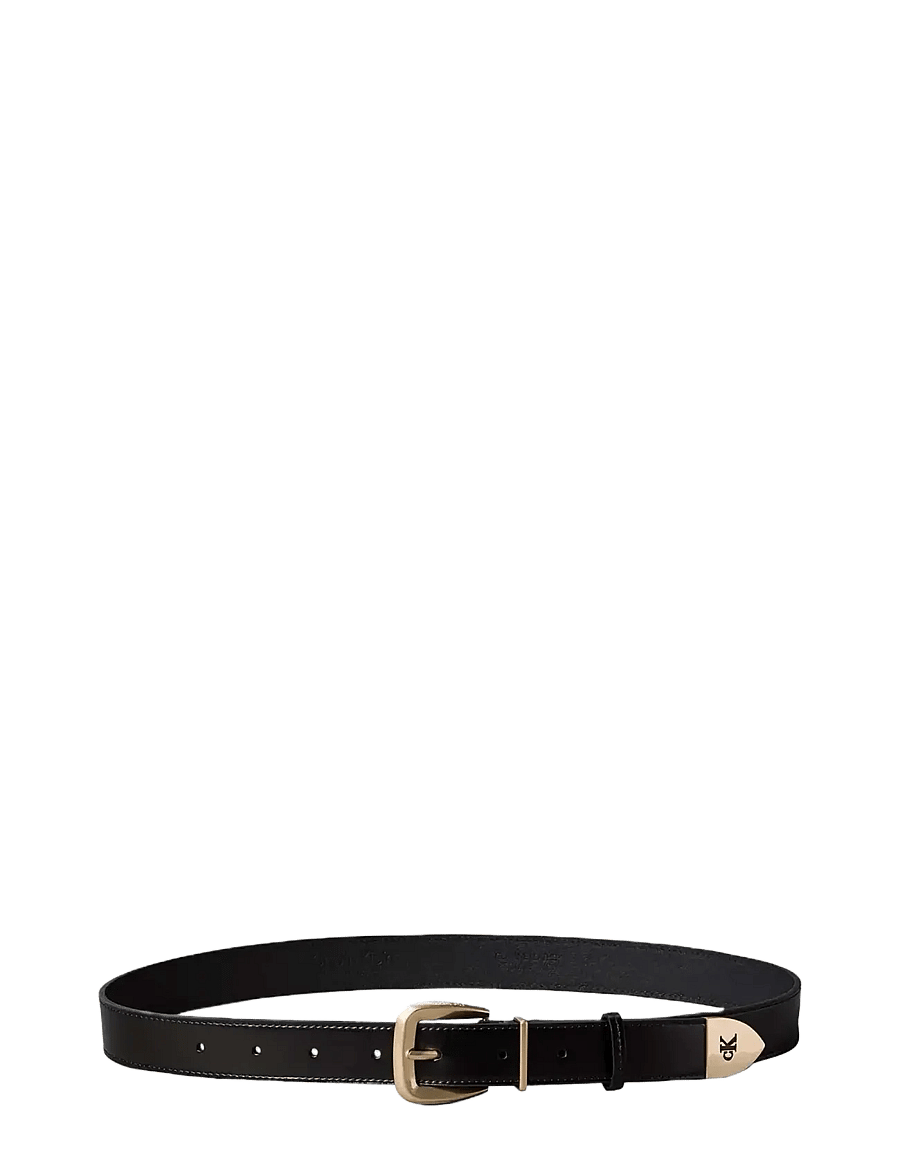 Calvin Klein - HW END TIP BUCKLE BELT 30MM - paski skórzane - black antique light gold - 0