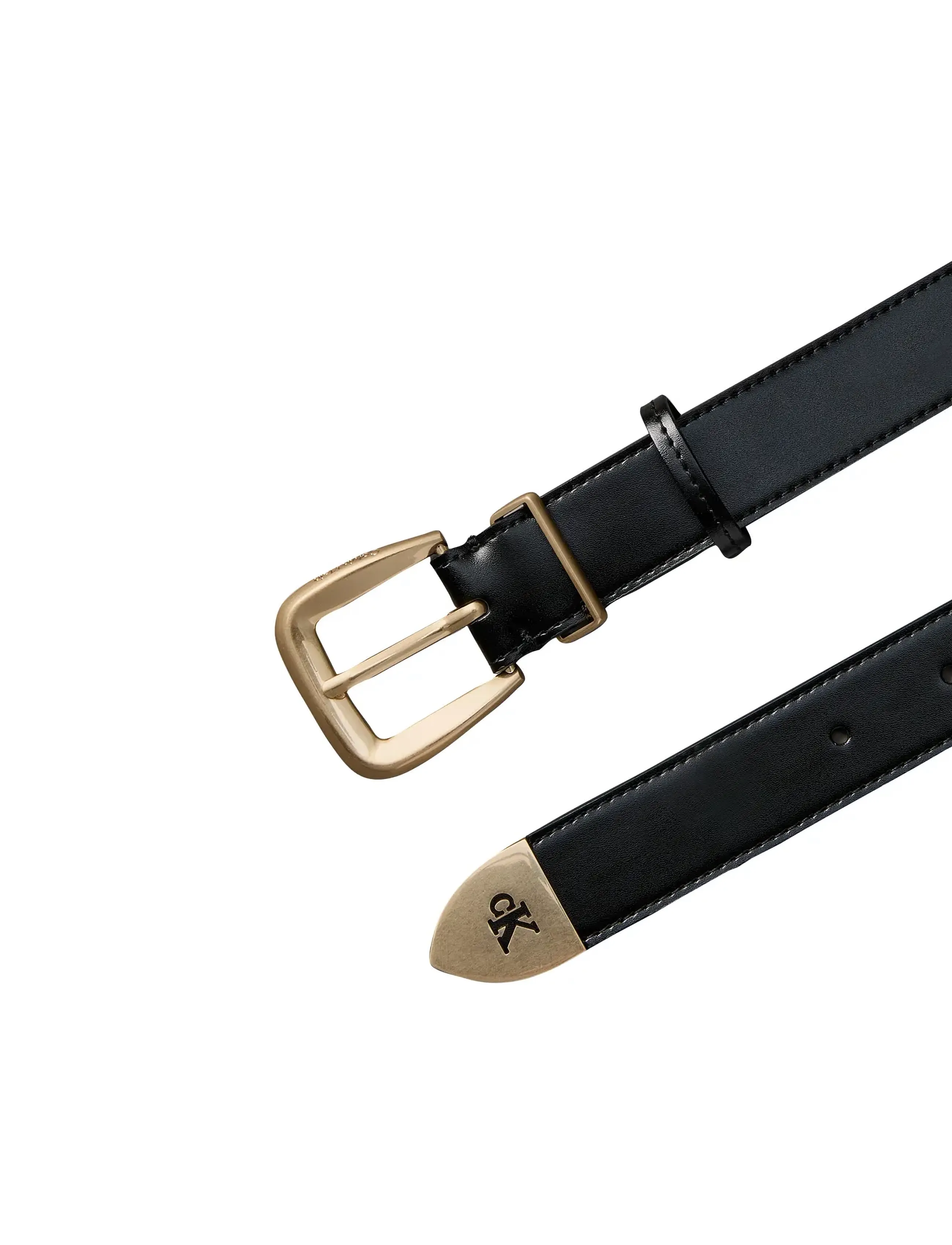 Calvin Klein - HW END TIP BUCKLE BELT 30MM - paski skórzane - black   antique light gold - 1