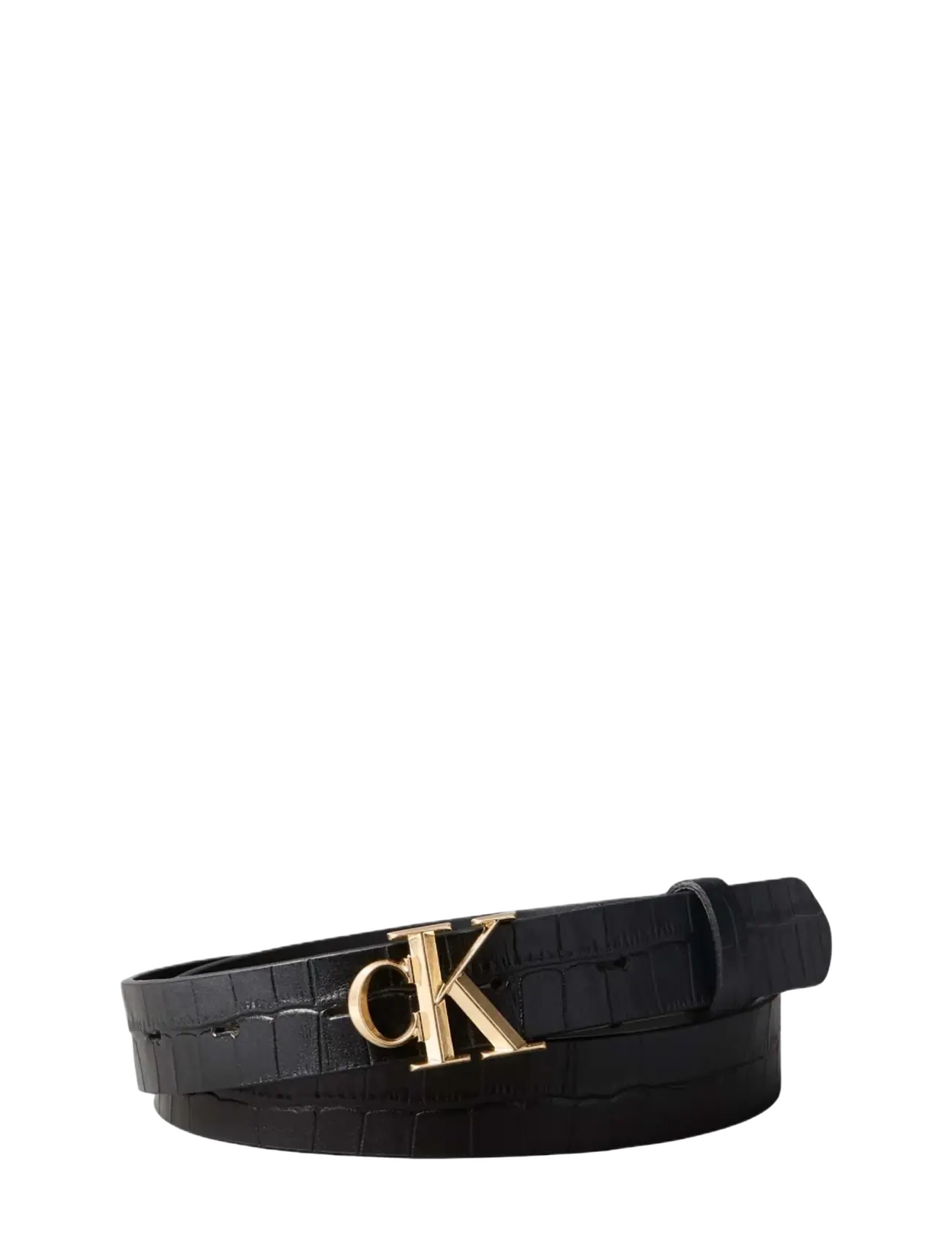 Calvin Klein FACET CK BUCKLE CROC STRAP 25MM - Gürtel - BLACK   ANTIQUE LIGHT GOLD / black