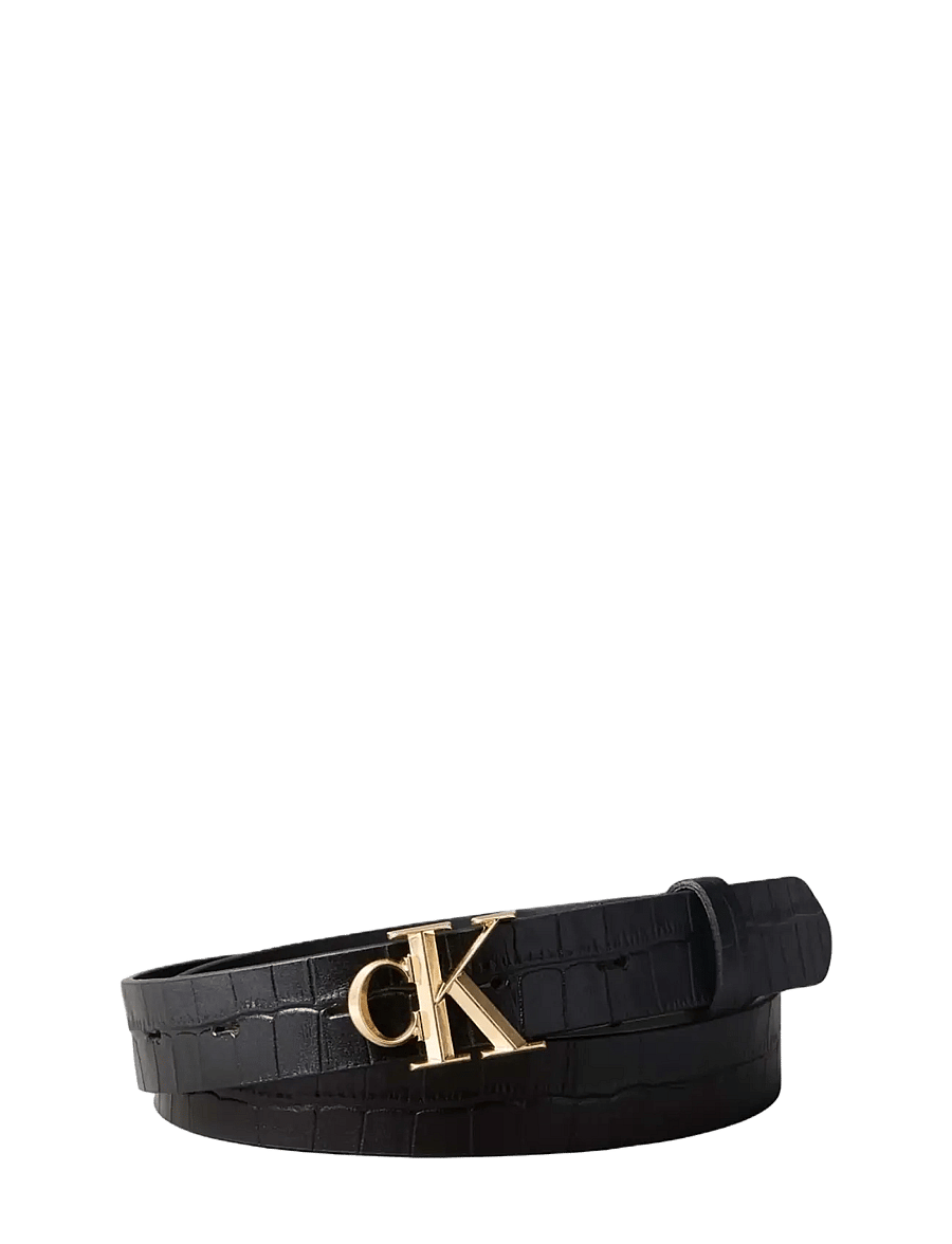 Calvin Klein - FACET CK BUCKLE CROC STRAP 25MM - läderskärp - black antique light gold - 0