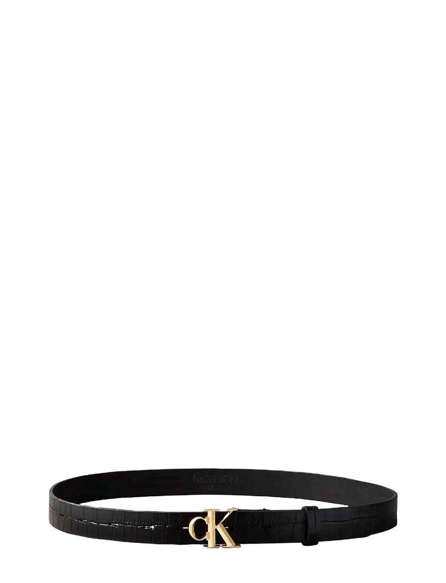 Calvin Klein - FACET CK BUCKLE CROC STRAP 25MM - läderskärp - black antique light gold - 1