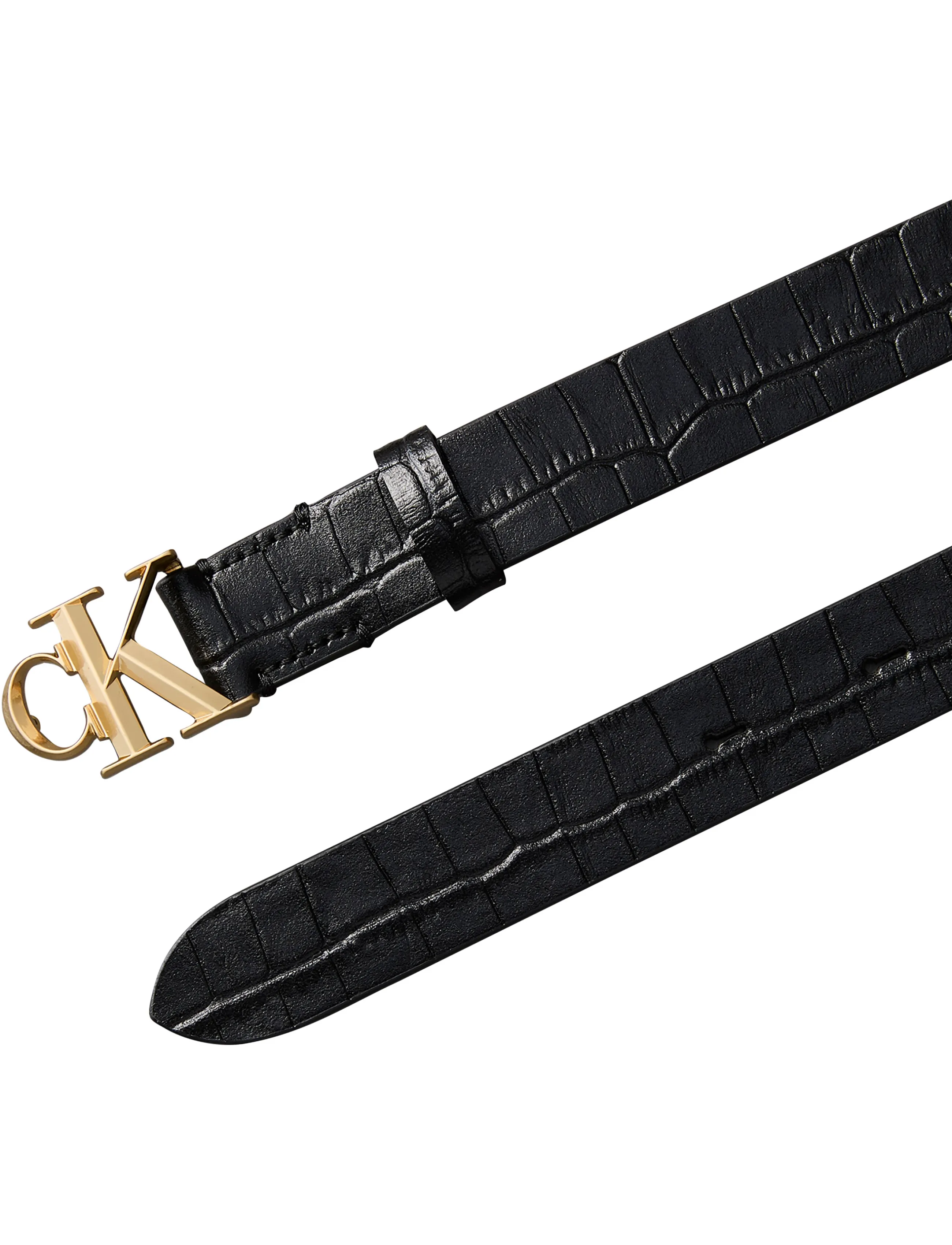 Calvin Klein - FACET CK BUCKLE CROC STRAP 25MM - black   antique light gold - 2