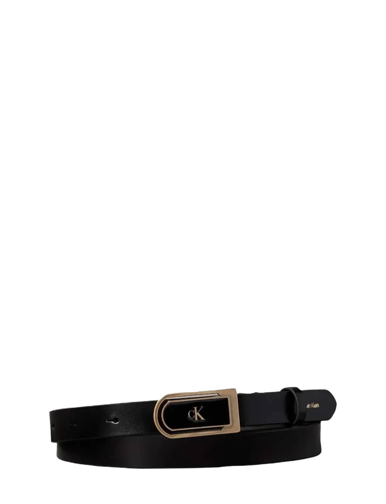 Calvin Klein ROUND CK ENAMEL PLAQUE 20MM - Læderbælter - BLACK   ANTIQUE LIGHT GOLD / black