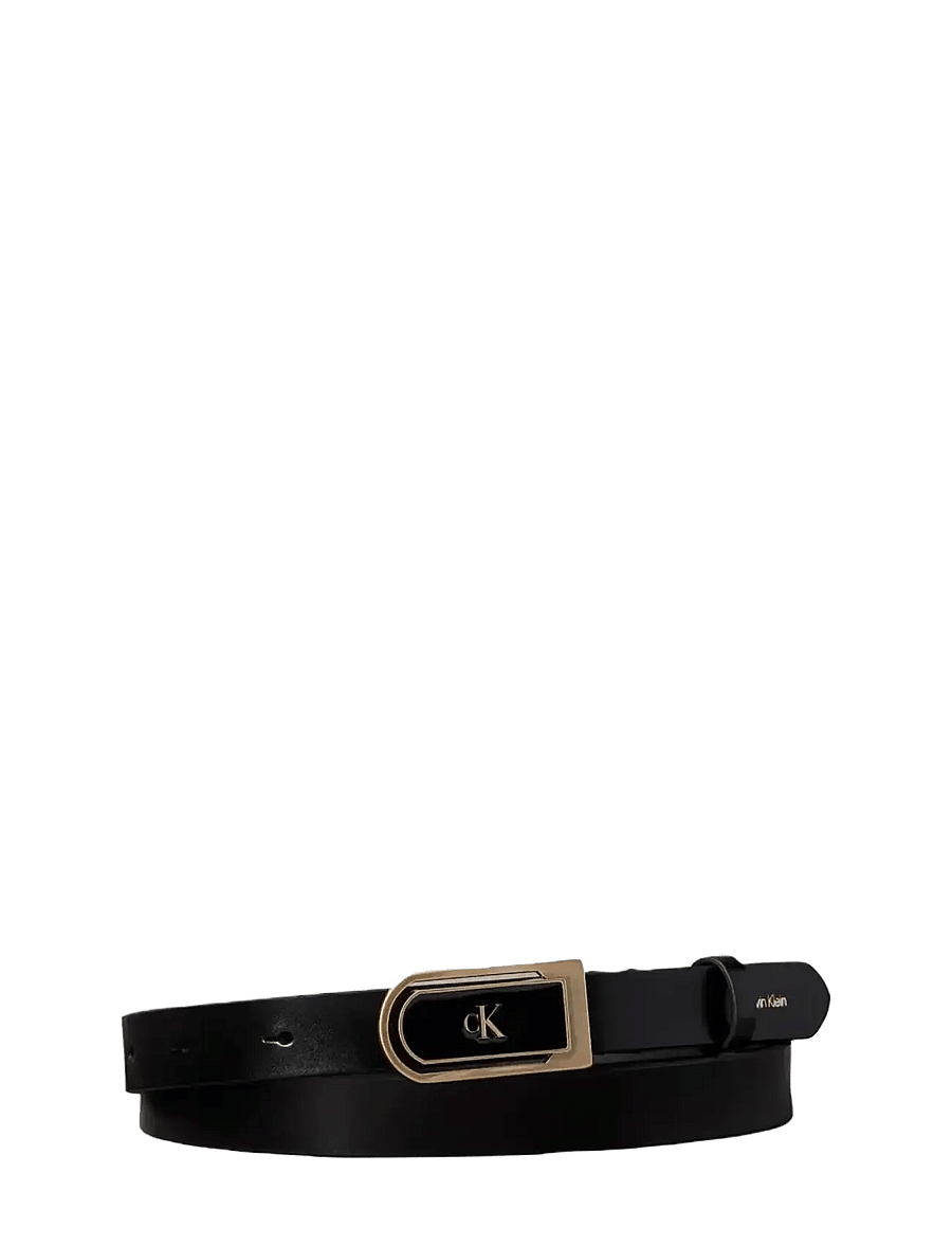 Calvin Klein - ROUND CK ENAMEL PLAQUE 20MM - ledergürtel - black antique light gold - 0
