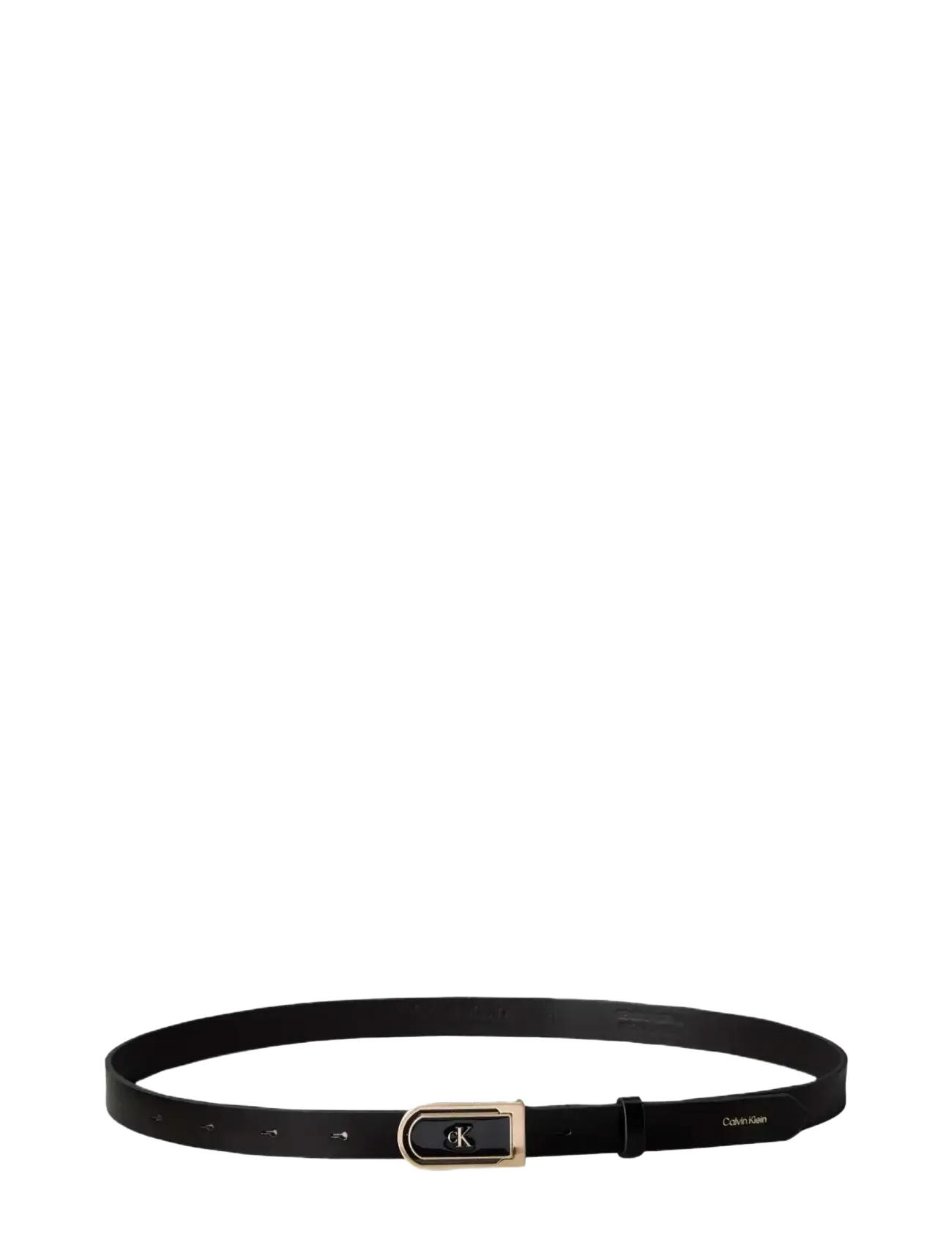 Calvin Klein - ROUND CK ENAMEL PLAQUE 20MM - læderbælter - black   antique light gold - 1
