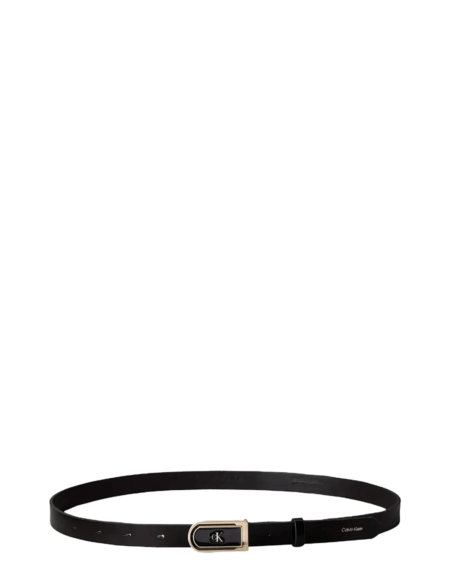 Calvin Klein - ROUND CK ENAMEL PLAQUE 20MM - ledergürtel - black antique light gold - 1