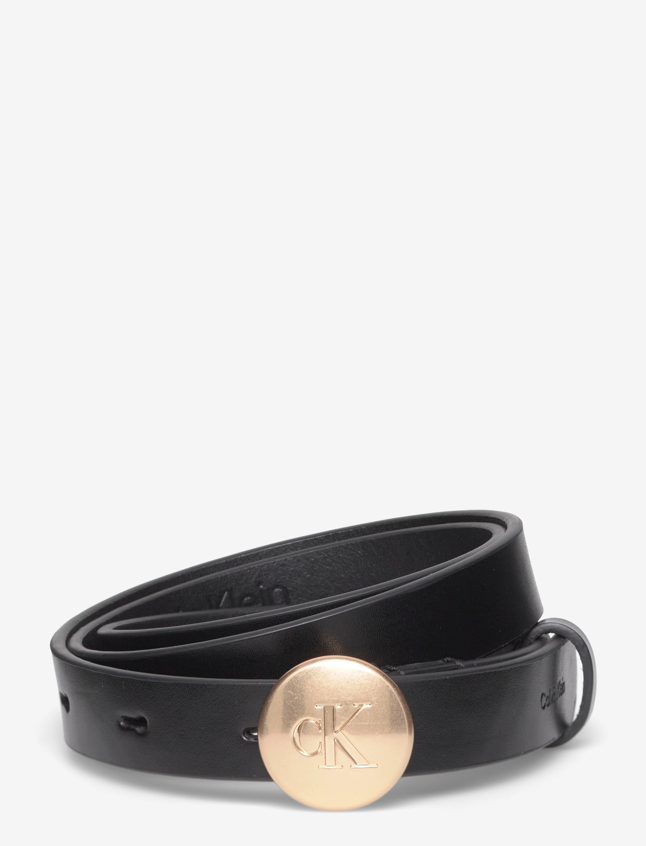 Calvin Klein - ROUND ENGRAVED CK BUCKLE 20 MM - casual bælter - ck black   antique light gold - 0