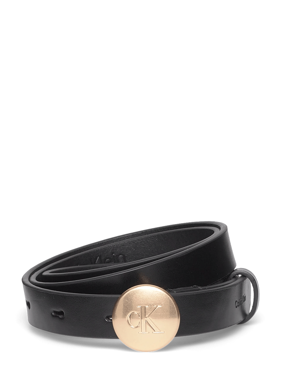 Calvin Klein - ROUND ENGRAVED CK BUCKLE 20 MM - casual belts - ck black antique light gold - 0