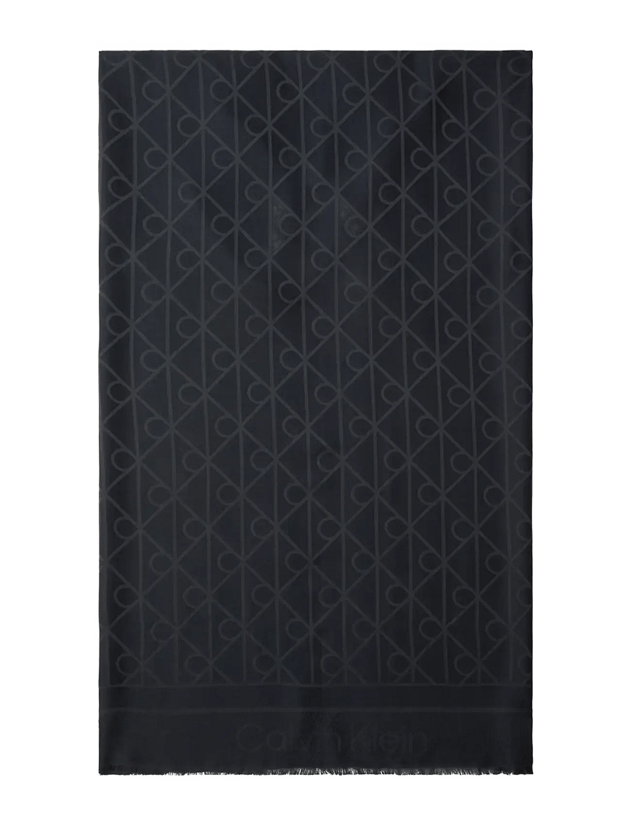 Calvin Klein - EMBLEM AOP GLOSSY TONAL SCARF - tynde tørklæder - black - 0