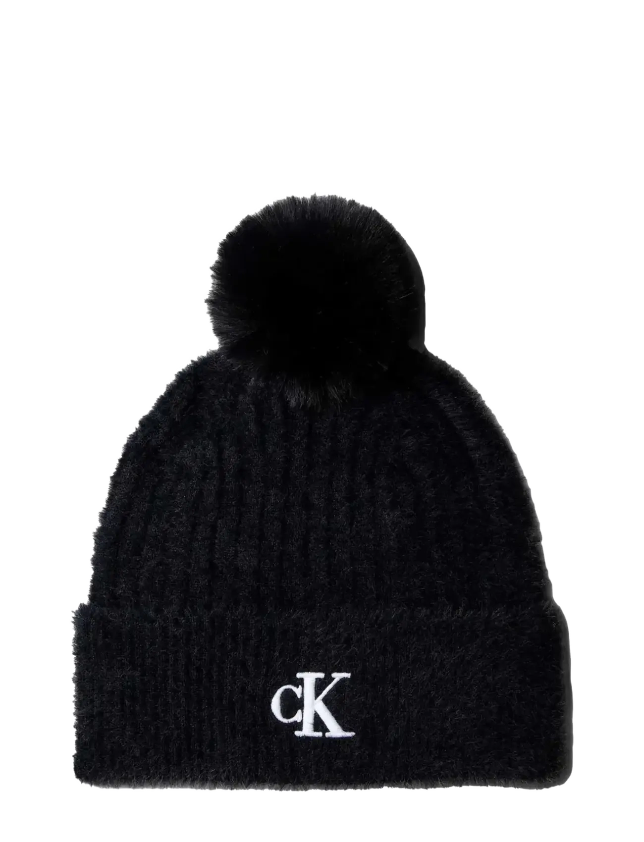 Calvin Klein FUZ﻿ZY RIB POMPOM BEANIE - Aksessuaarid - BLACK / black