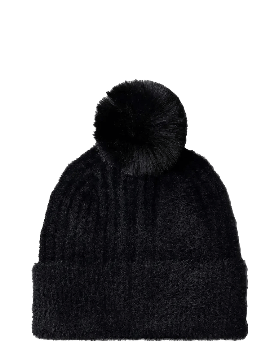 Calvin Klein - FUZZY RIB POMPOM BEANIE - kootud mütsid - black - 1