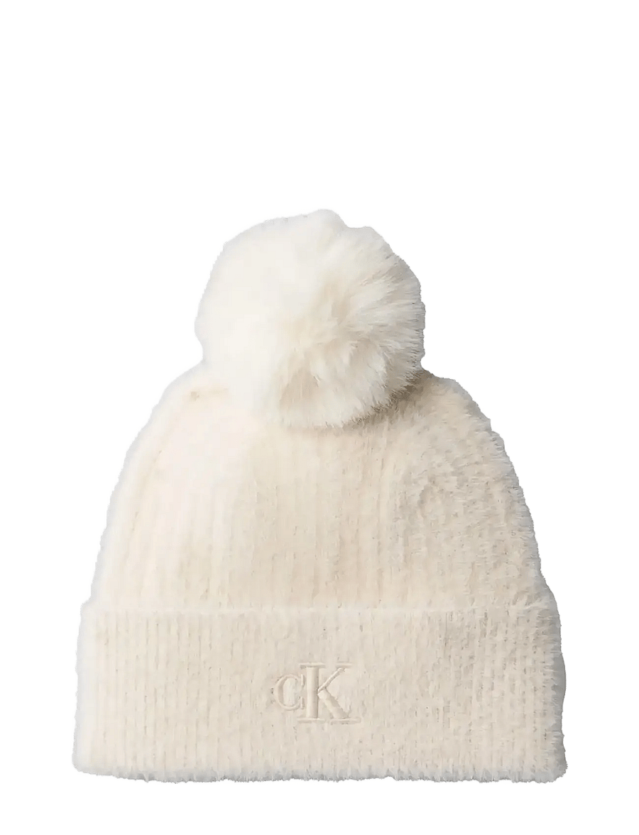 Calvin Klein - FUZZY RIB POMPOM BEANIE - mützen - light hay - 0