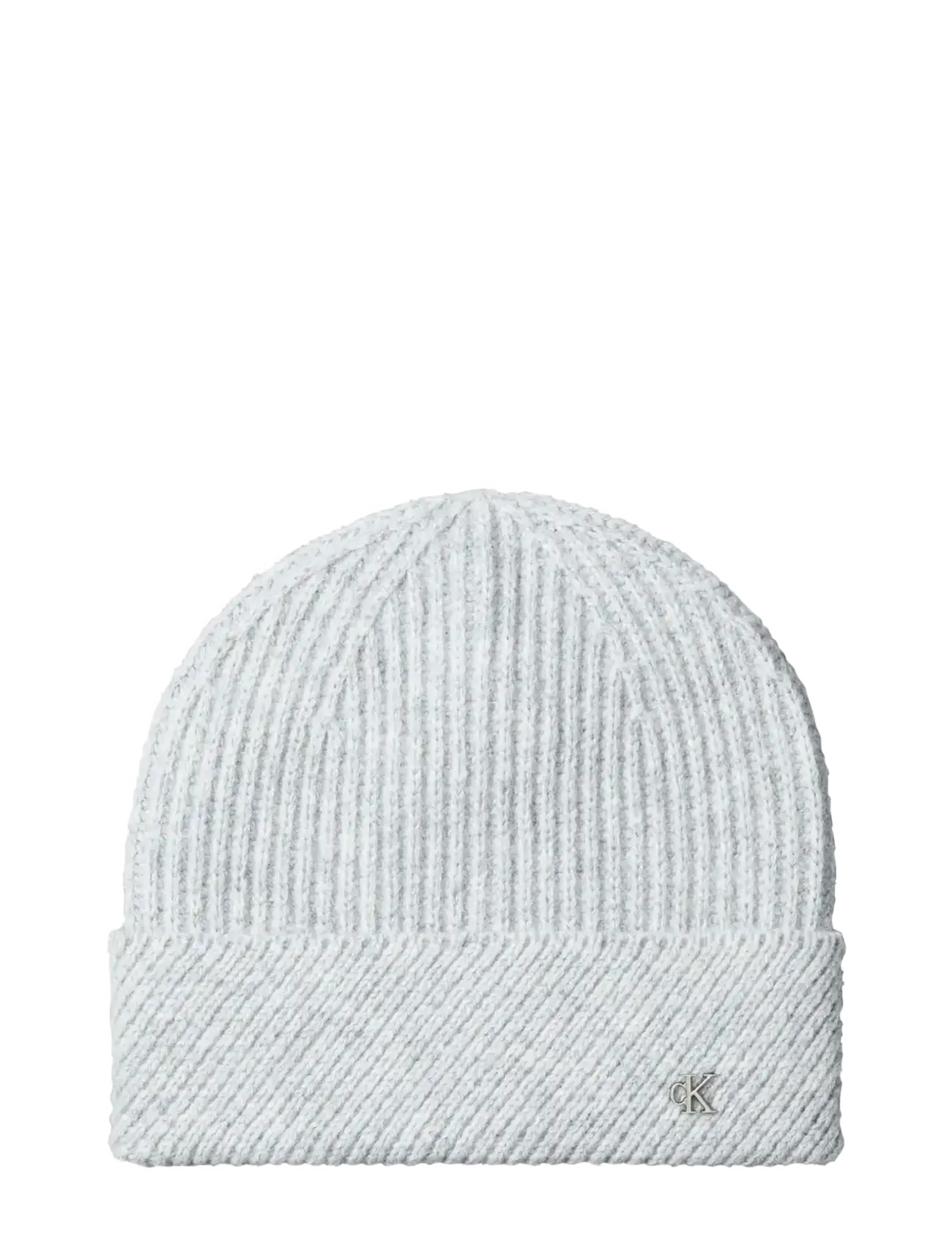Calvin Klein CK METAL WOOL SLANTED RIB BEANIE - Mützen & Hüte - BC05 MID GREY HEATHER / grey