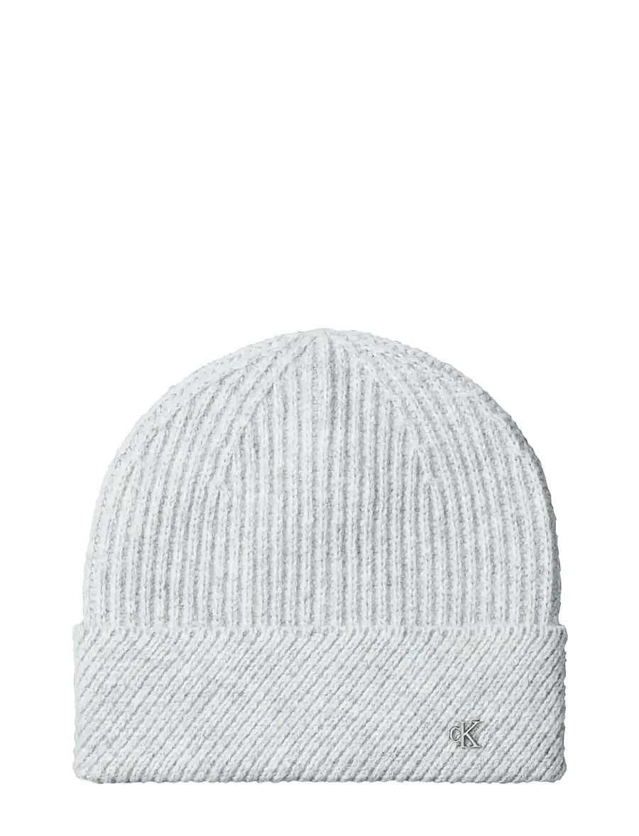 Calvin Klein - CK METAL WOOL SLANTED RIB BEANIE - mössor - bc05 mid grey heather - 0
