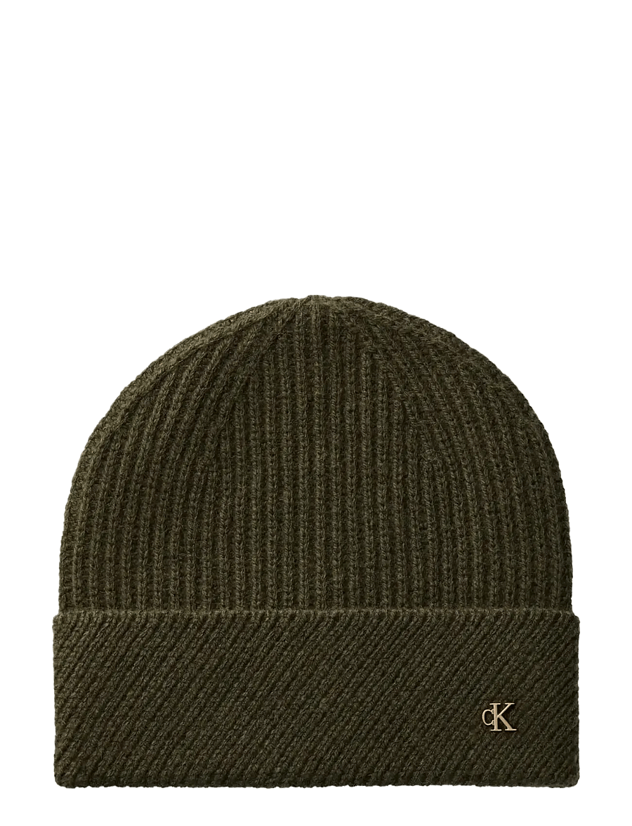Calvin Klein - CK METAL WOOL SLANTED RIB BEANIE - mützen - olive night - 0
