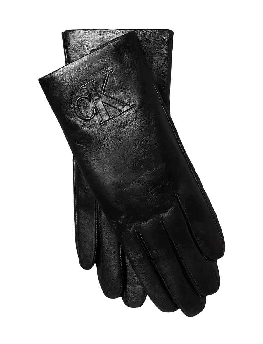 Calvin Klein - RAISED CK LEATHER GLOVES - læderhandsker - black - 0