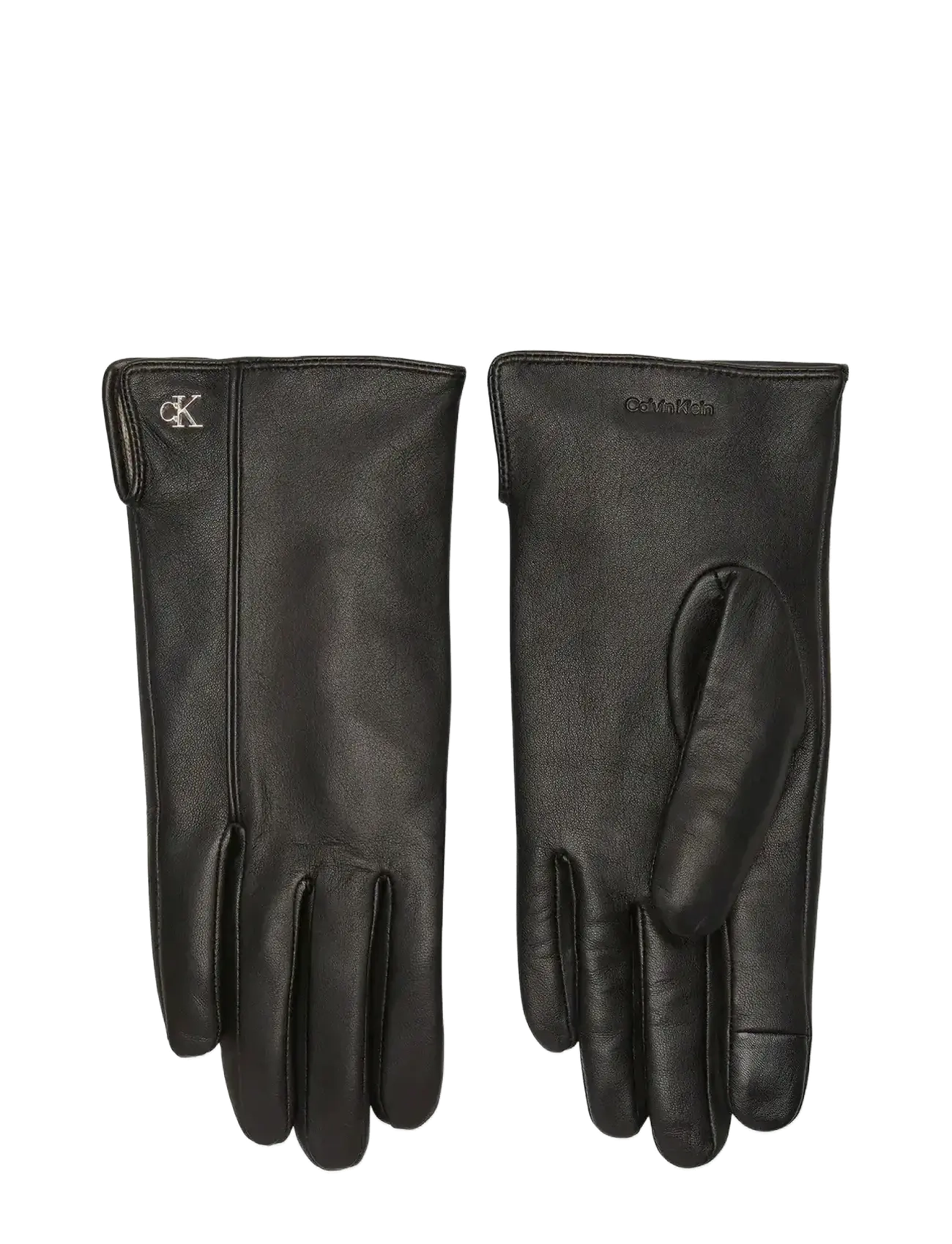 METAL CK LEATHER GLOVES - BLACK