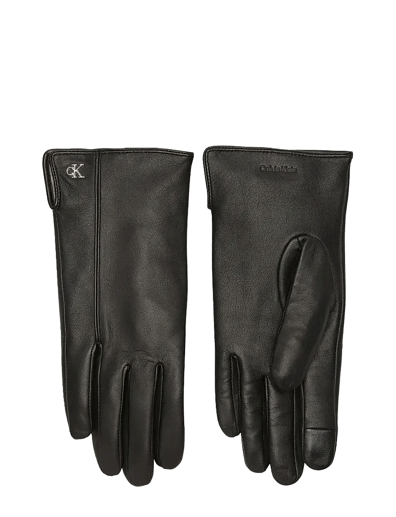 Calvin Klein - METAL CK LEATHER GLOVES - handsker - black - 0