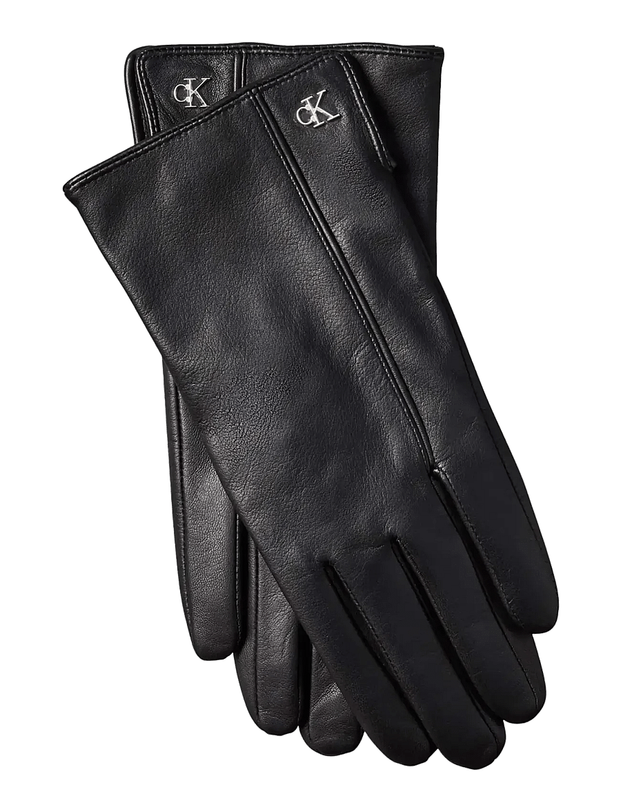 Calvin Klein - METAL CK LEATHER GLOVES - nahast kindad - black - 0