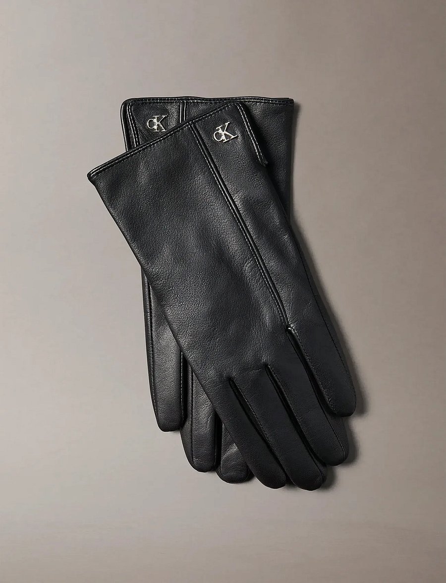 Calvin Klein - METAL CK LEATHER GLOVES - nahast kindad - black - 2
