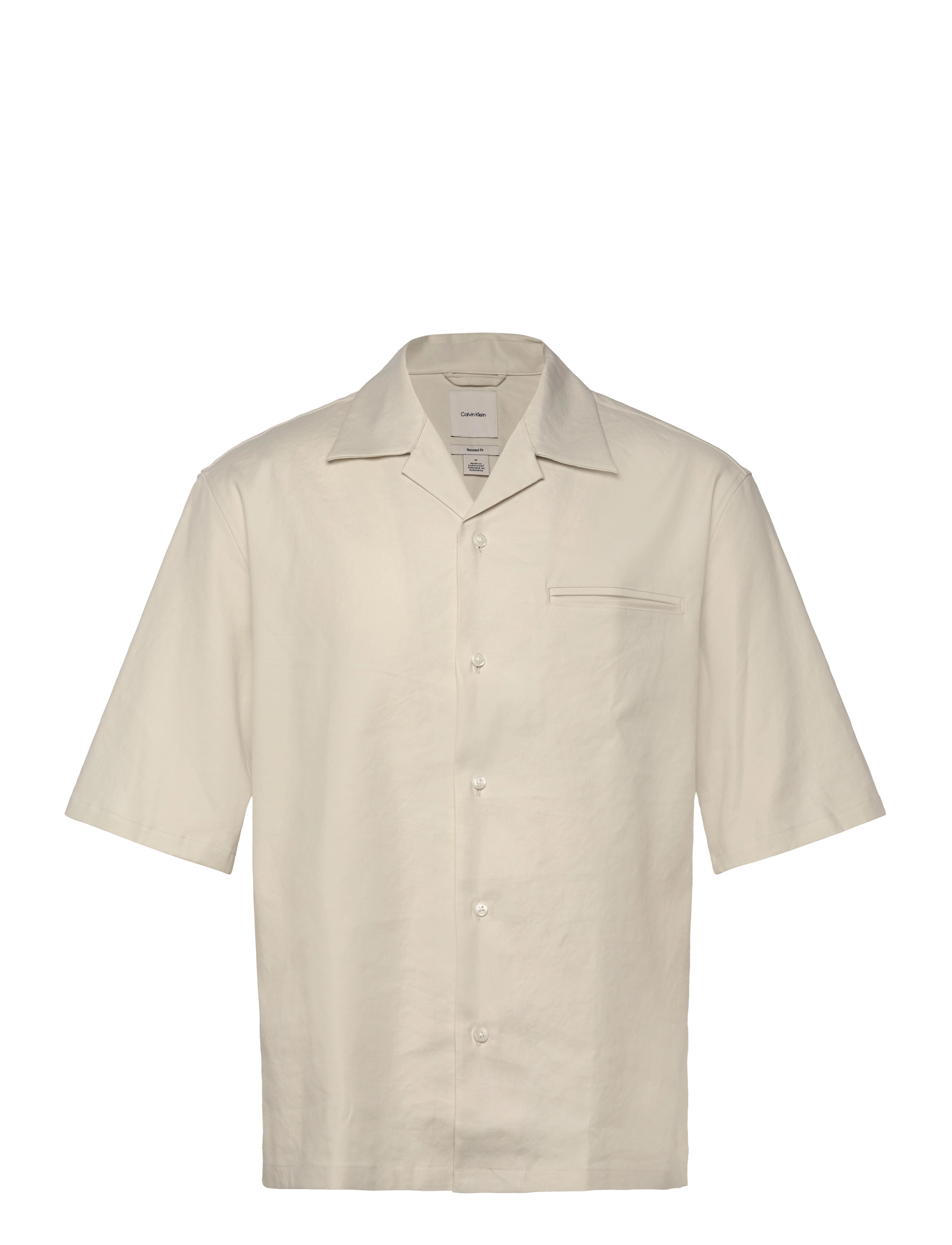 Calvin Klein SS LINEN LYOCELL CAMP RELAXED SH - Calvin Klein - SILVER BIRCH / beige