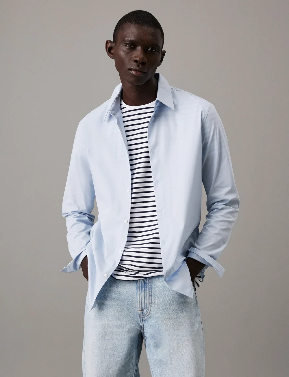 Calvin Klein - LS SOLID STRETCH SLIM SHIRT - formelle hemden - niagara mist - 0