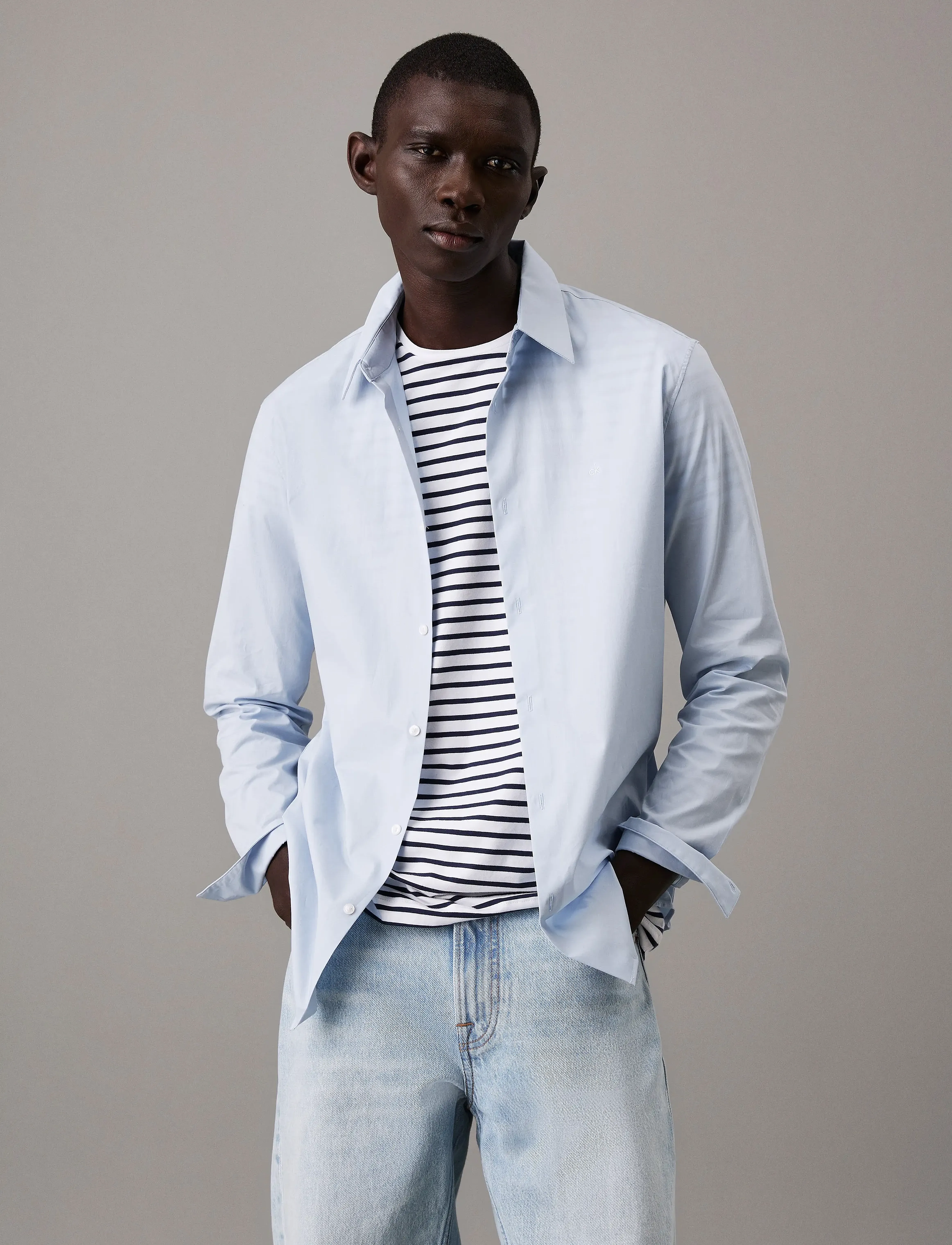 Calvin Klein LS SOLID STRETCH SLIM SHIRT - Skjorter - NIAGARA MIST / blue