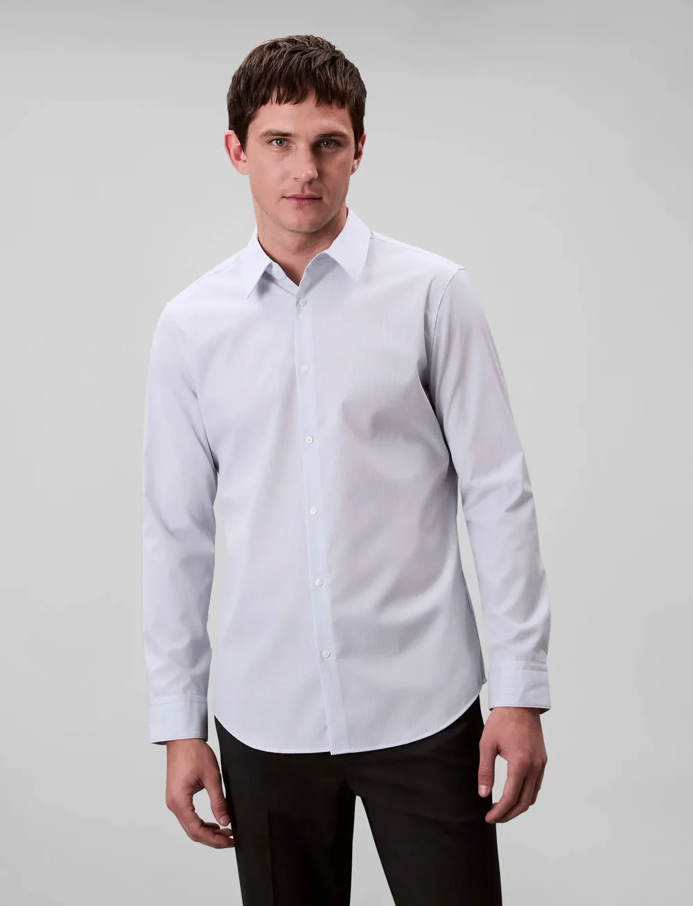 Calvin Klein - LS THIN STRIPE SUPIMA STRETCH SL - gestreifte hemden - niagara mist - 0