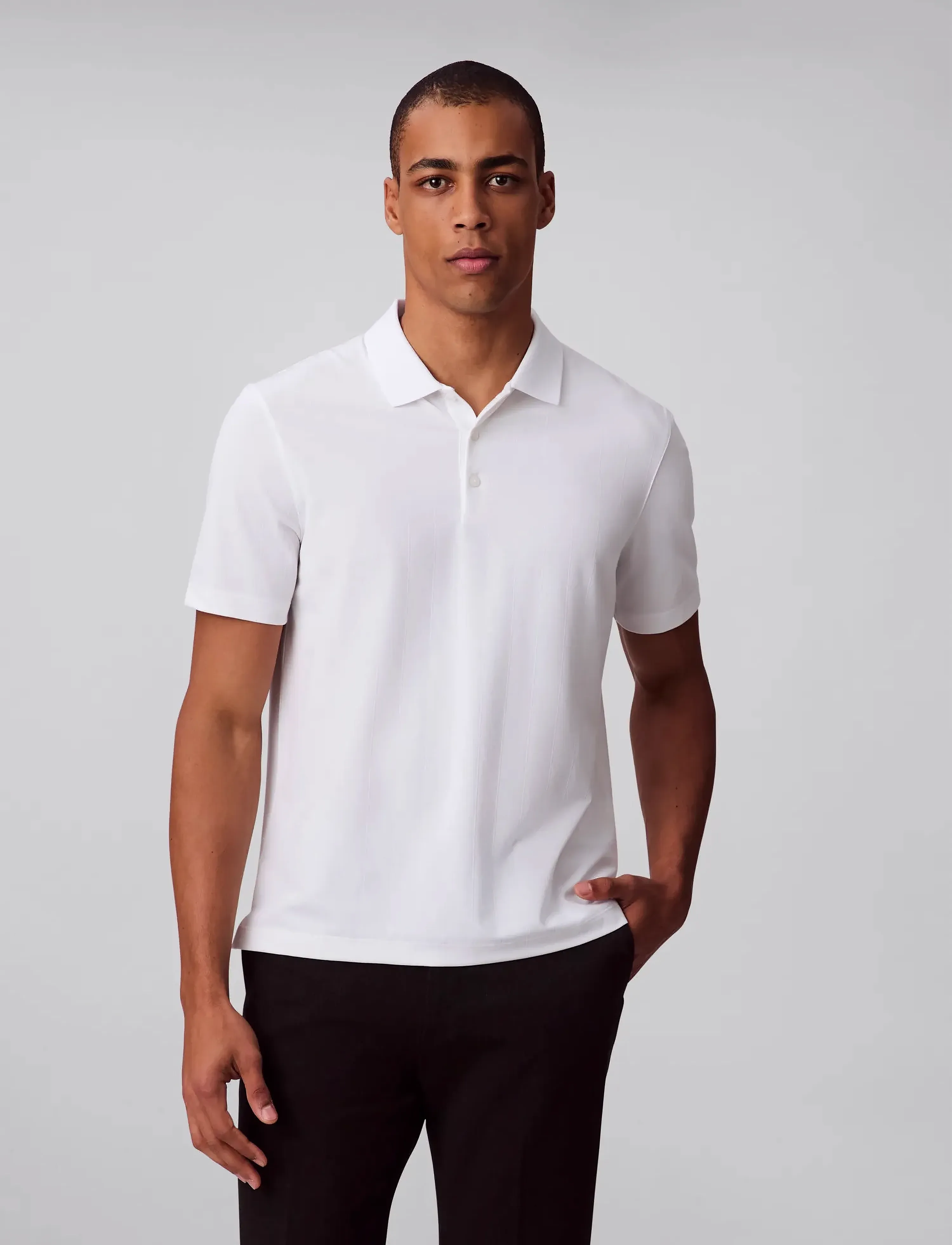 Calvin Klein SS STRIPE STRECH JACQUARD POLO - Poloer - BRIGHT WHITE / white