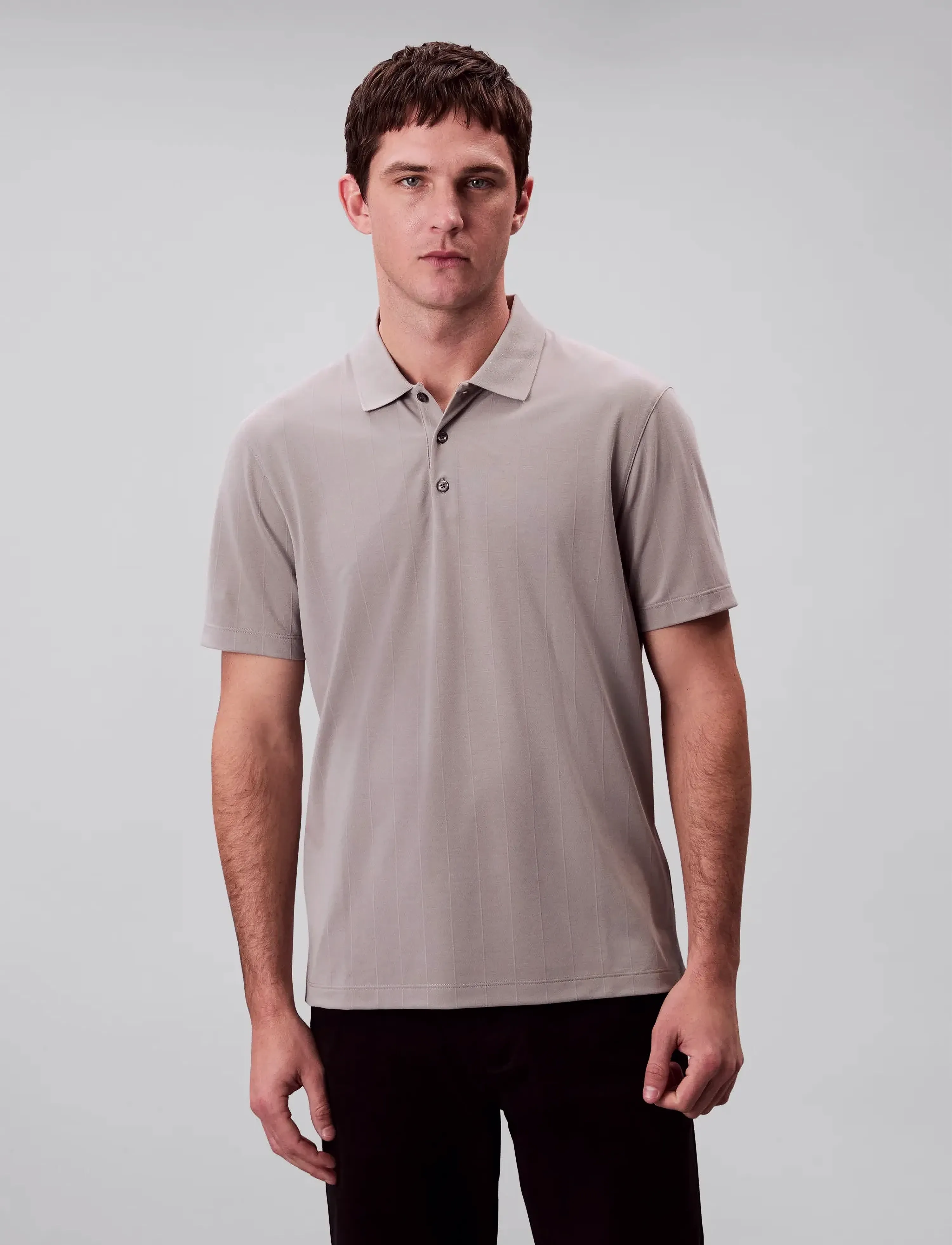 Calvin Klein SS STRIPE STRECH JACQUARD POLO - Pikéer - MOURNING DOVE / beige