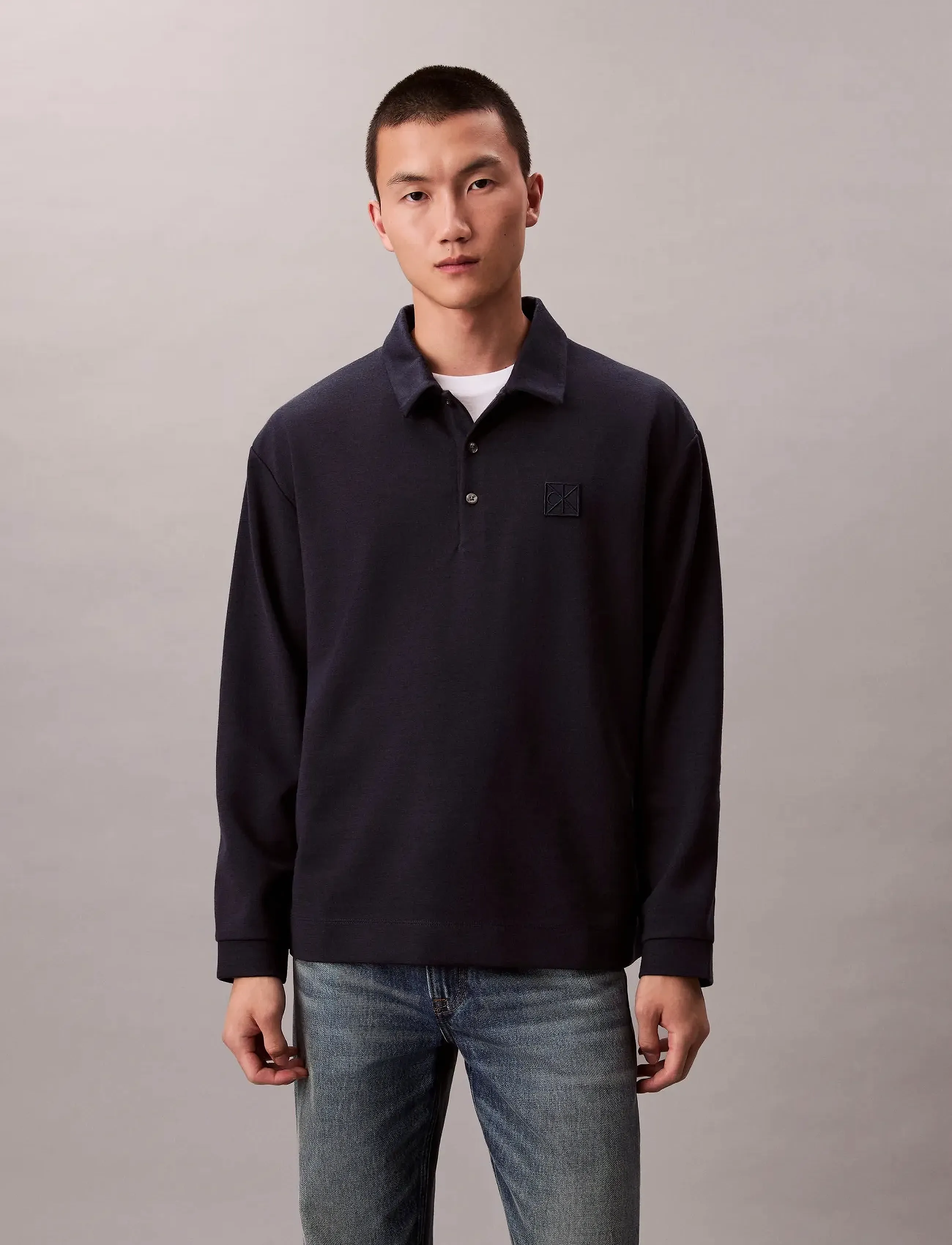 Calvin Klein LS Stretch Wool Blend Interlock - Poloer - DARK SAPPHIRE / navy