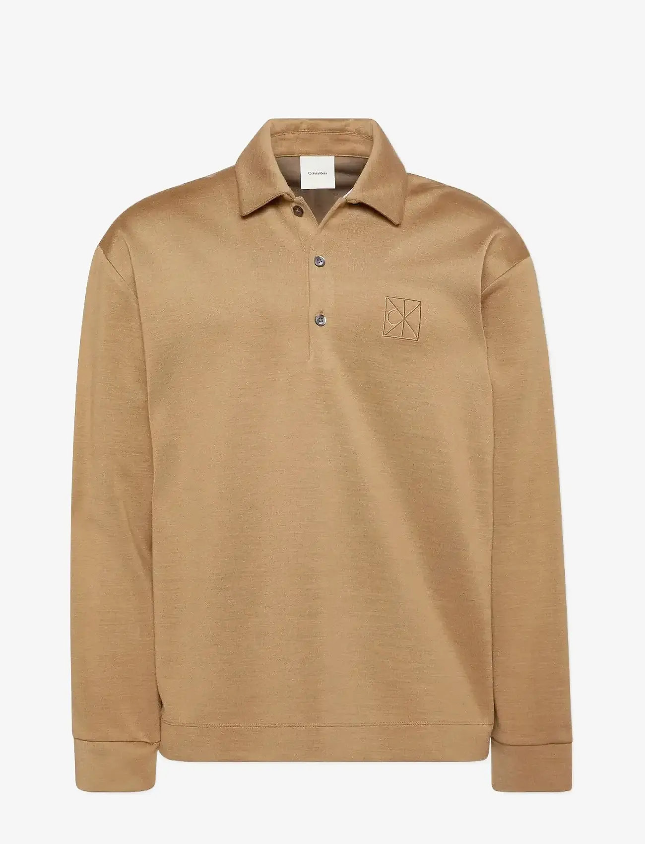 Calvin Klein - LS Stretch Wool Blend Interlock - langærmede poloer - lead gray - 0