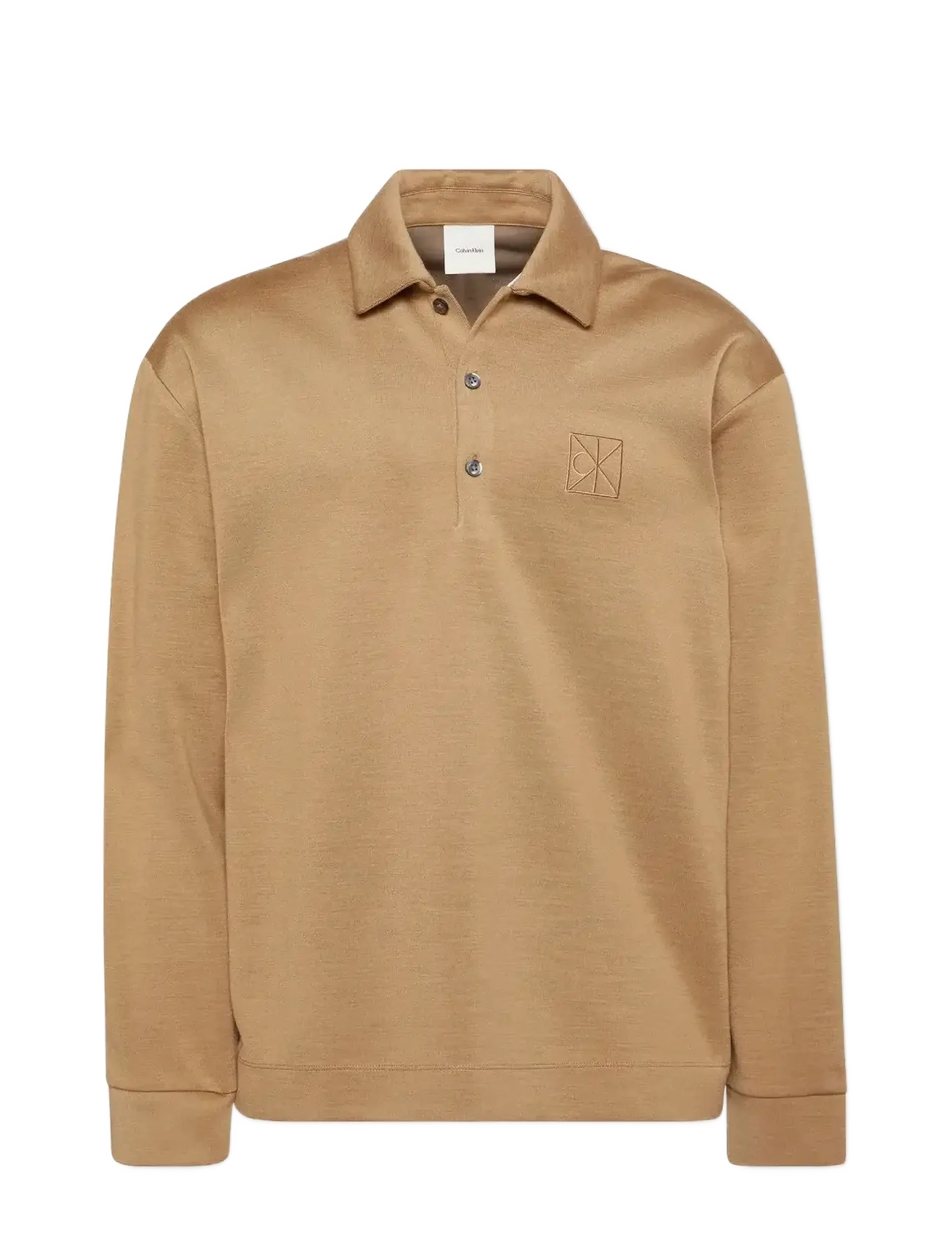 Calvin Klein LS Stretch Wool Blend Interlock - Poloer - LEAD GRAY / beige