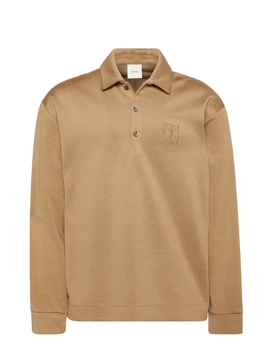Calvin Klein - LS Stretch Wool Blend Interlock - langærmede poloer - lead gray - 1