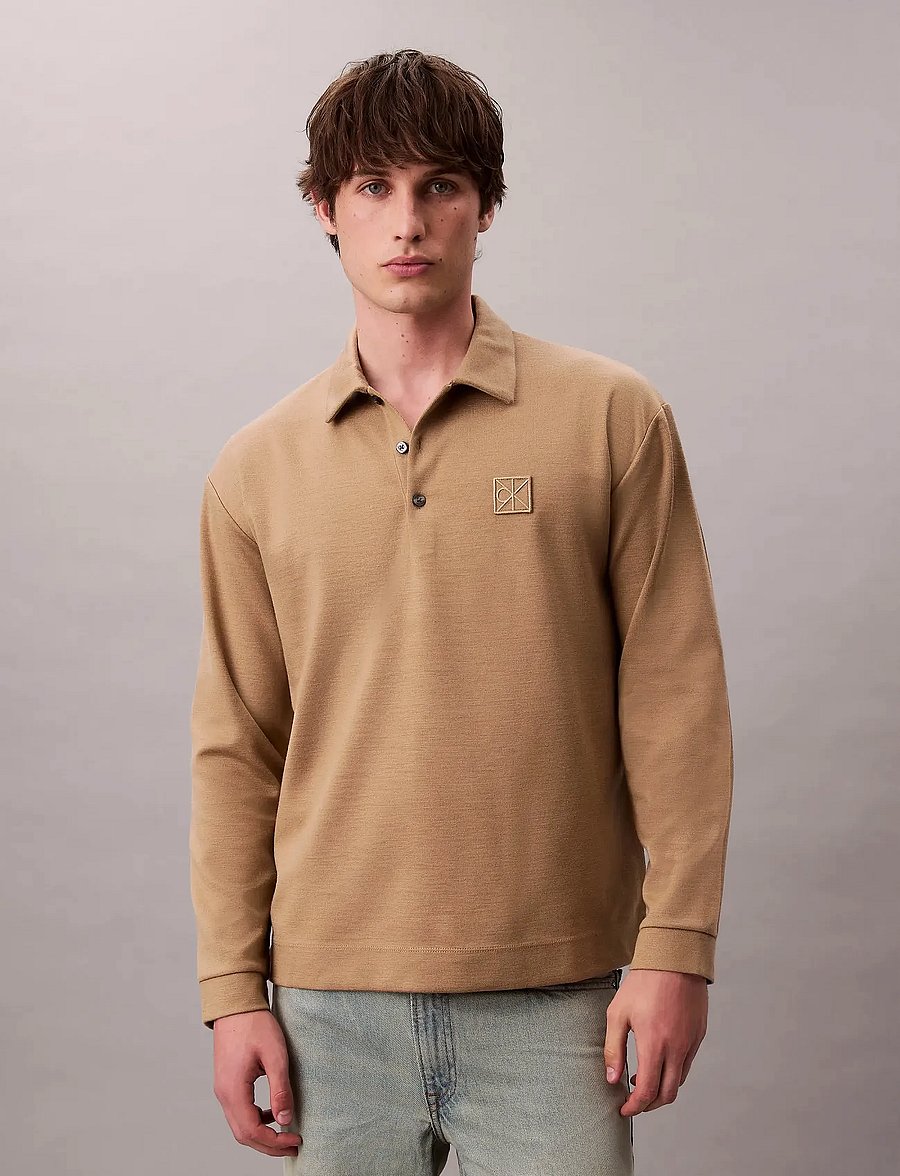 Calvin Klein - LS Stretch Wool Blend Interlock - langærmede poloer - lead gray - 0