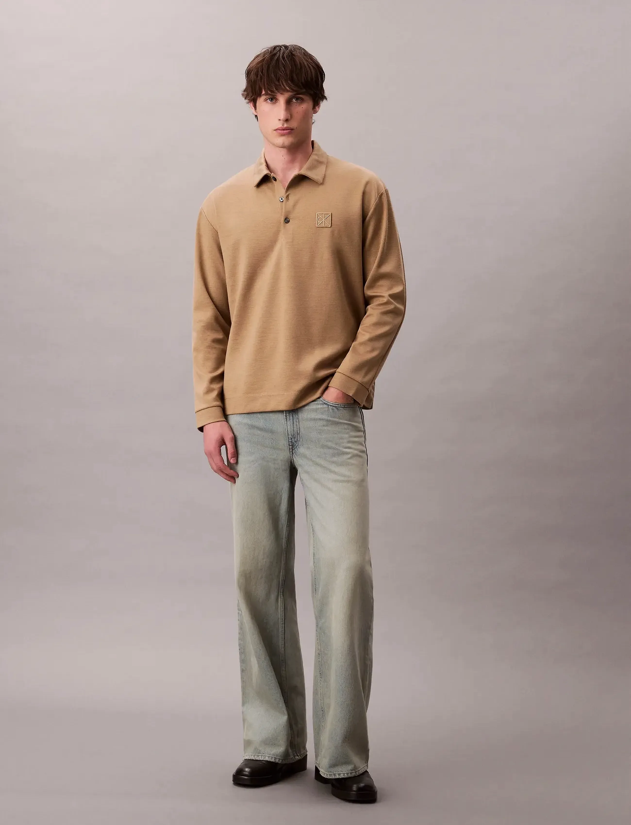 Calvin Klein - LS Stretch Wool Blend Interlock - long-sleeved polos - lead gray - 3