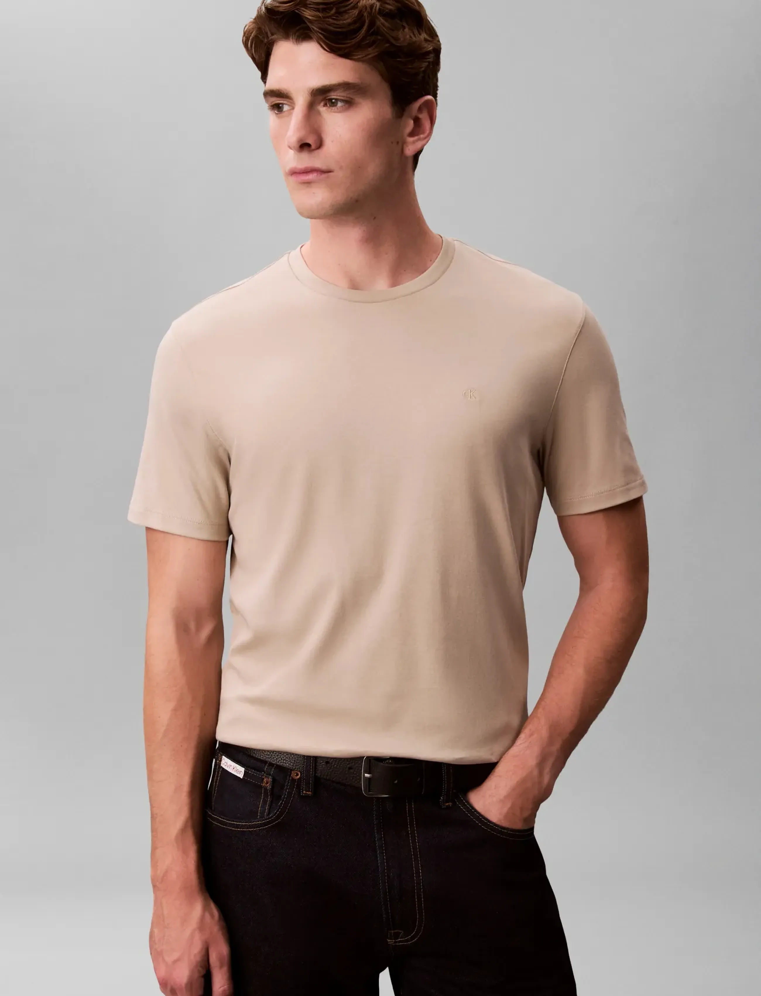 Calvin Klein - SS SUPIMA CHEST EMB CREWNECK TEE - kurzärmelig - ancient marble - 5