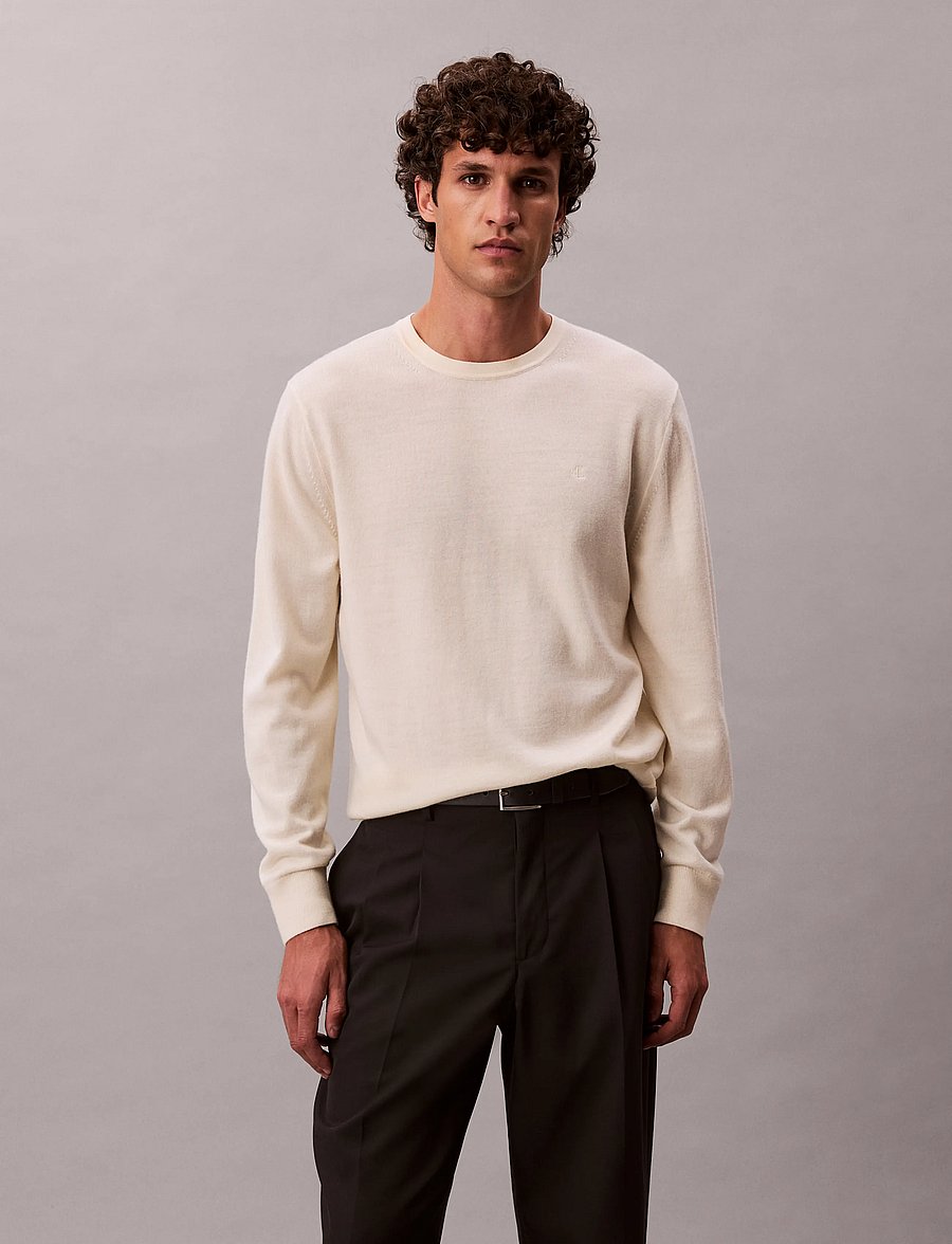 Calvin Klein - LS 100% MERINO CREW 14GG - rundhals - antique white - 0