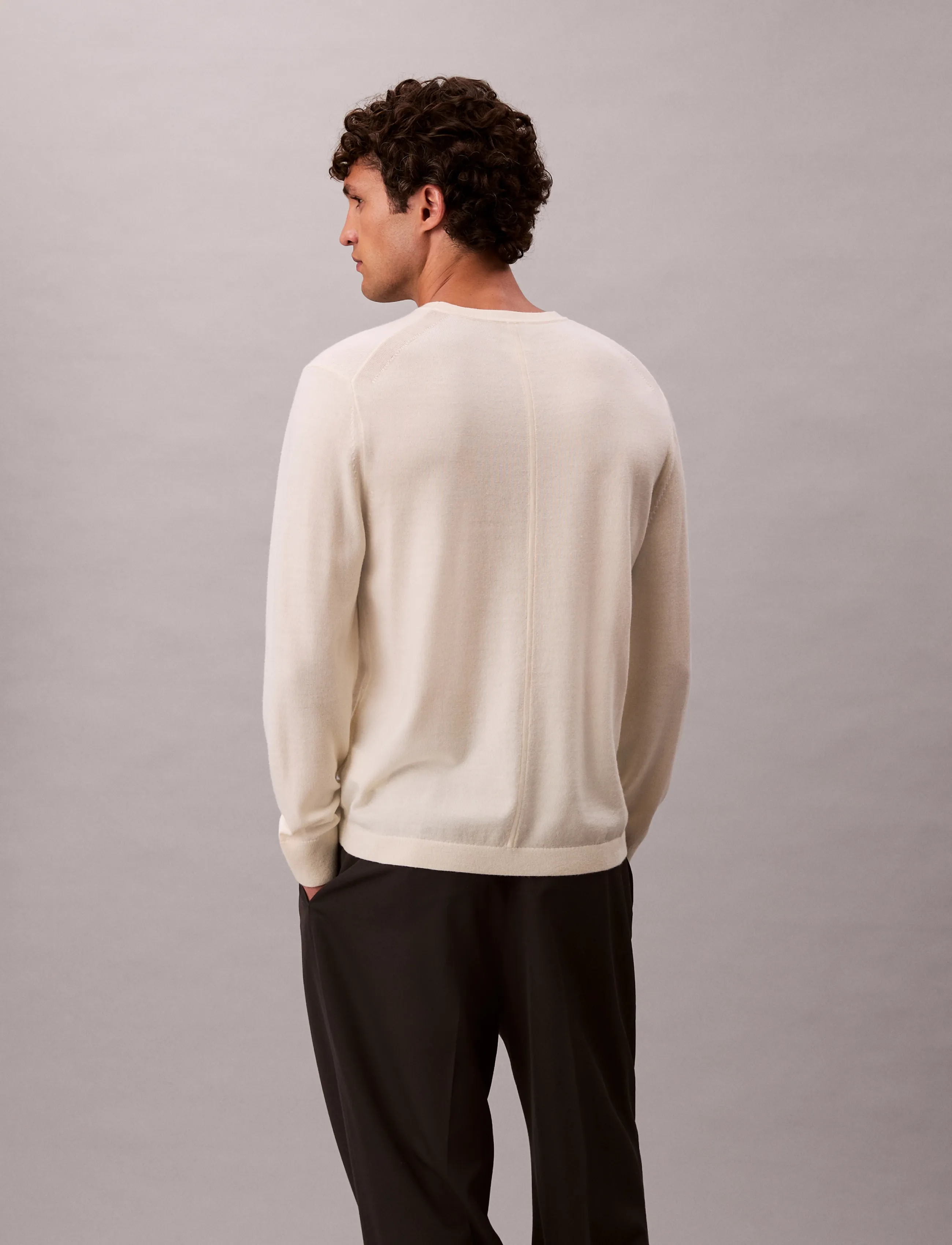 Calvin Klein - LS 100% MERINO CREW 14GG - rundhals - antique white - 2