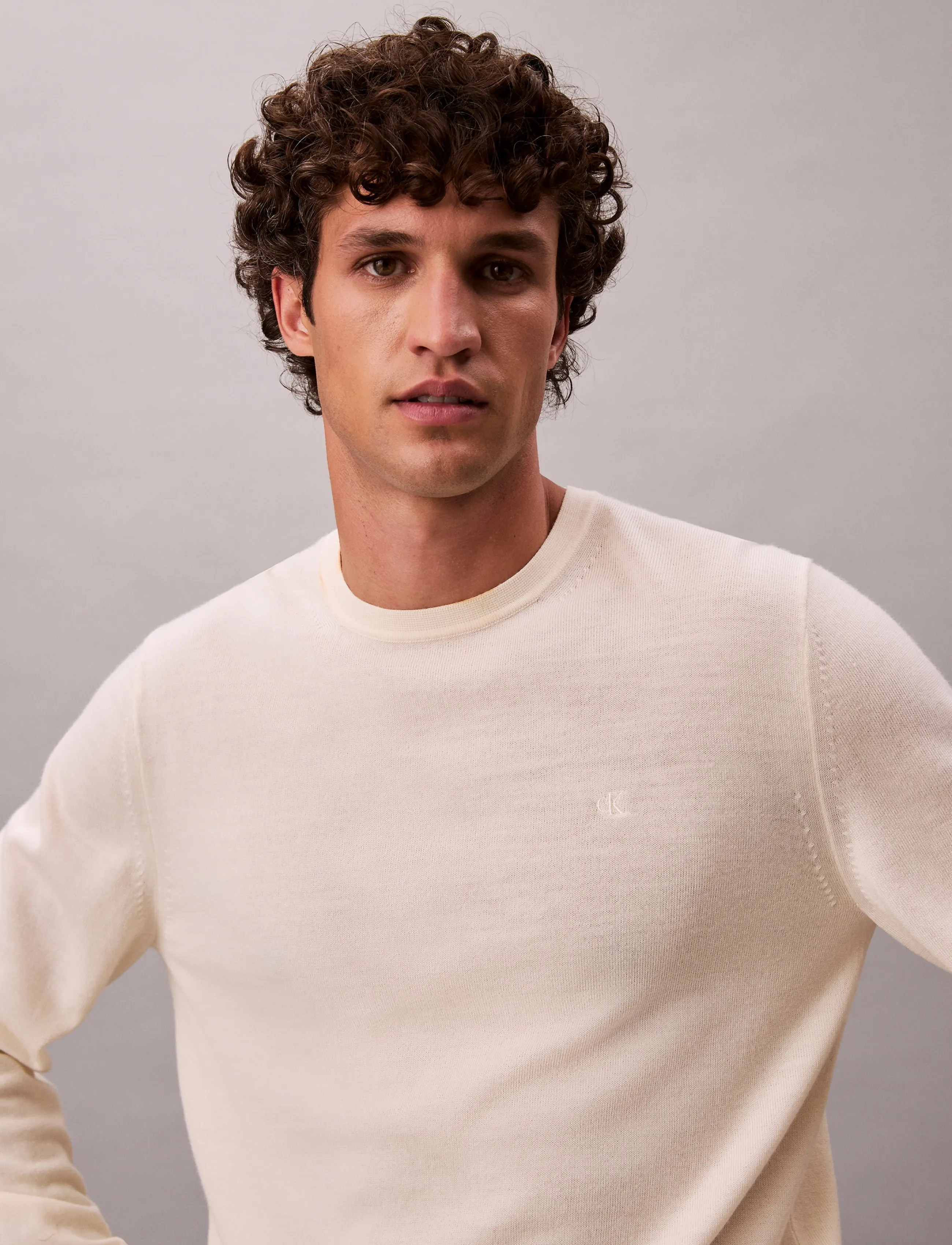 Calvin Klein - LS 100% MERINO CREW 14GG - rundhals - antique white - 3