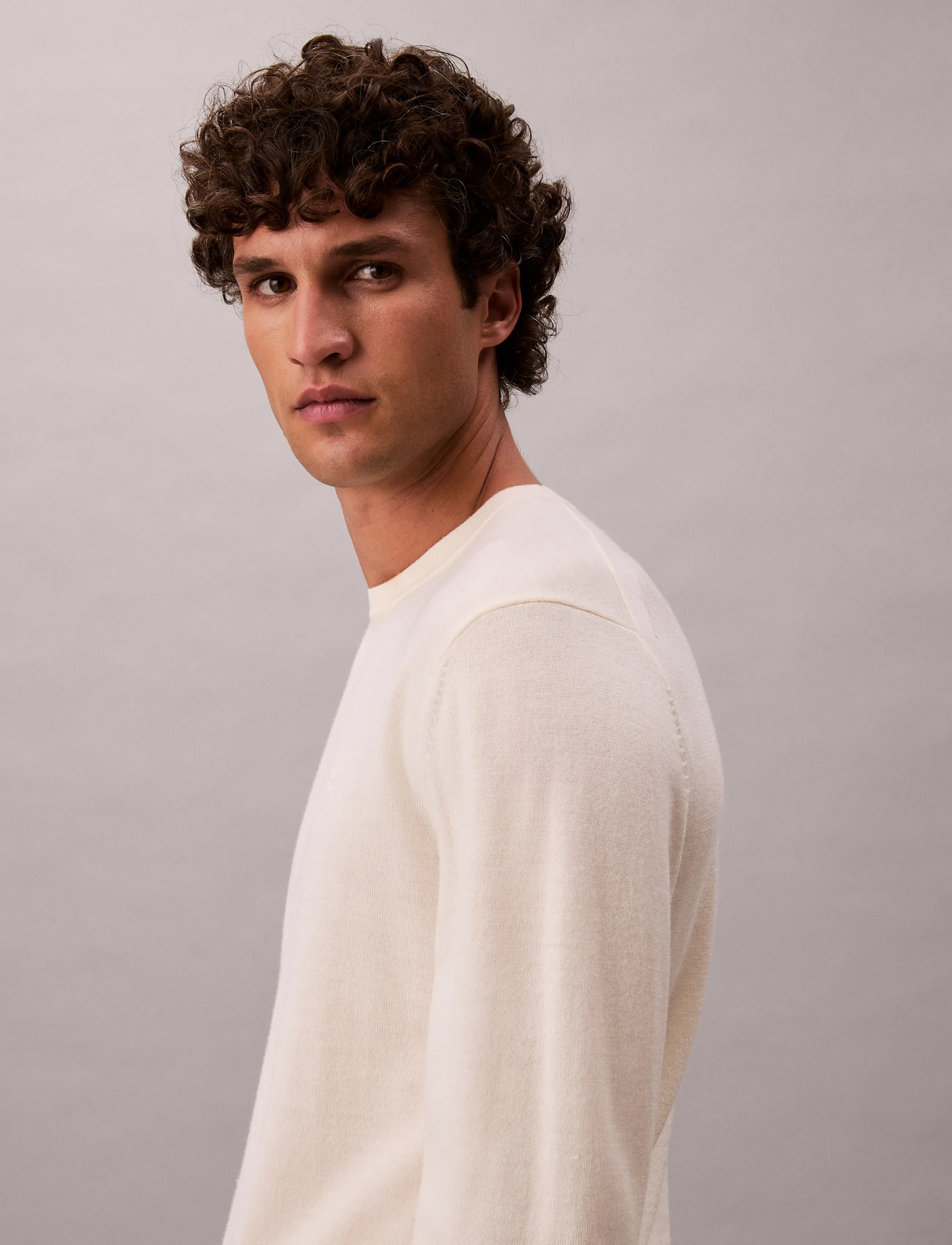 Calvin Klein - LS 100% MERINO CREW 14GG - rundhals - antique white - 4