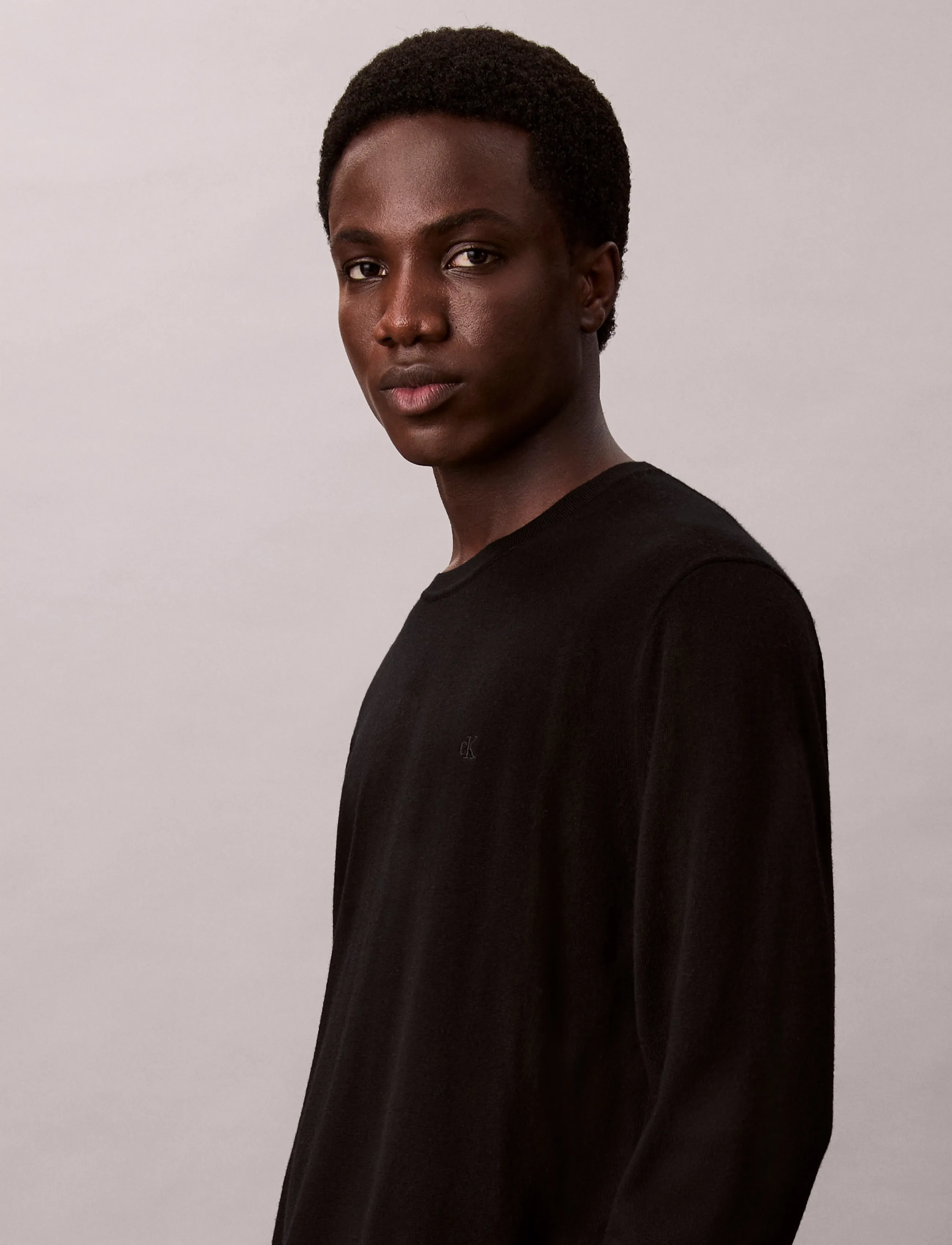 Calvin Klein LS 100% MERINO CREW 14GG - Strickmode - BLACK / black