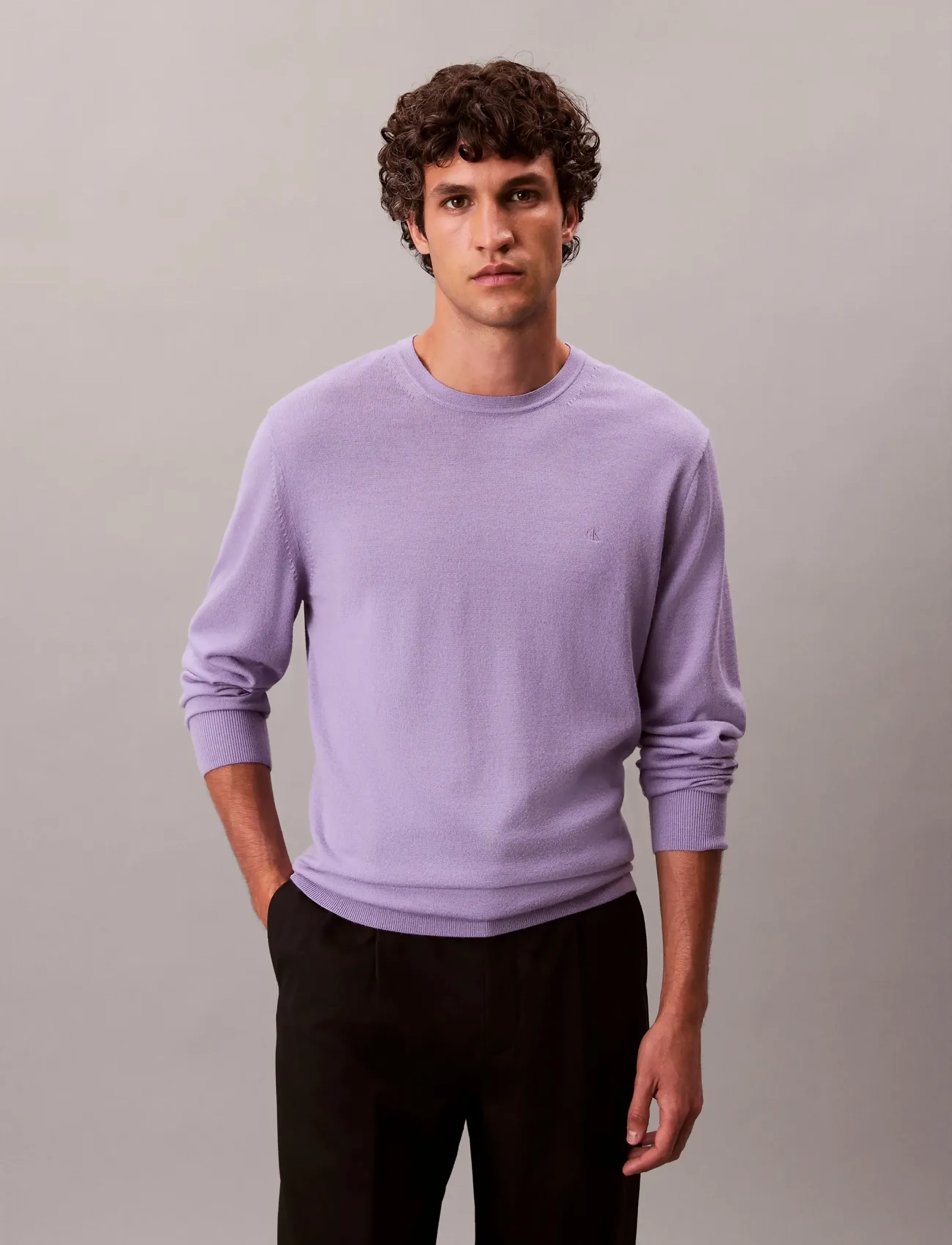 Calvin Klein Ls 100% Merino Crew 14Gg, M, Purple, Strik > Runde Halse, Herre